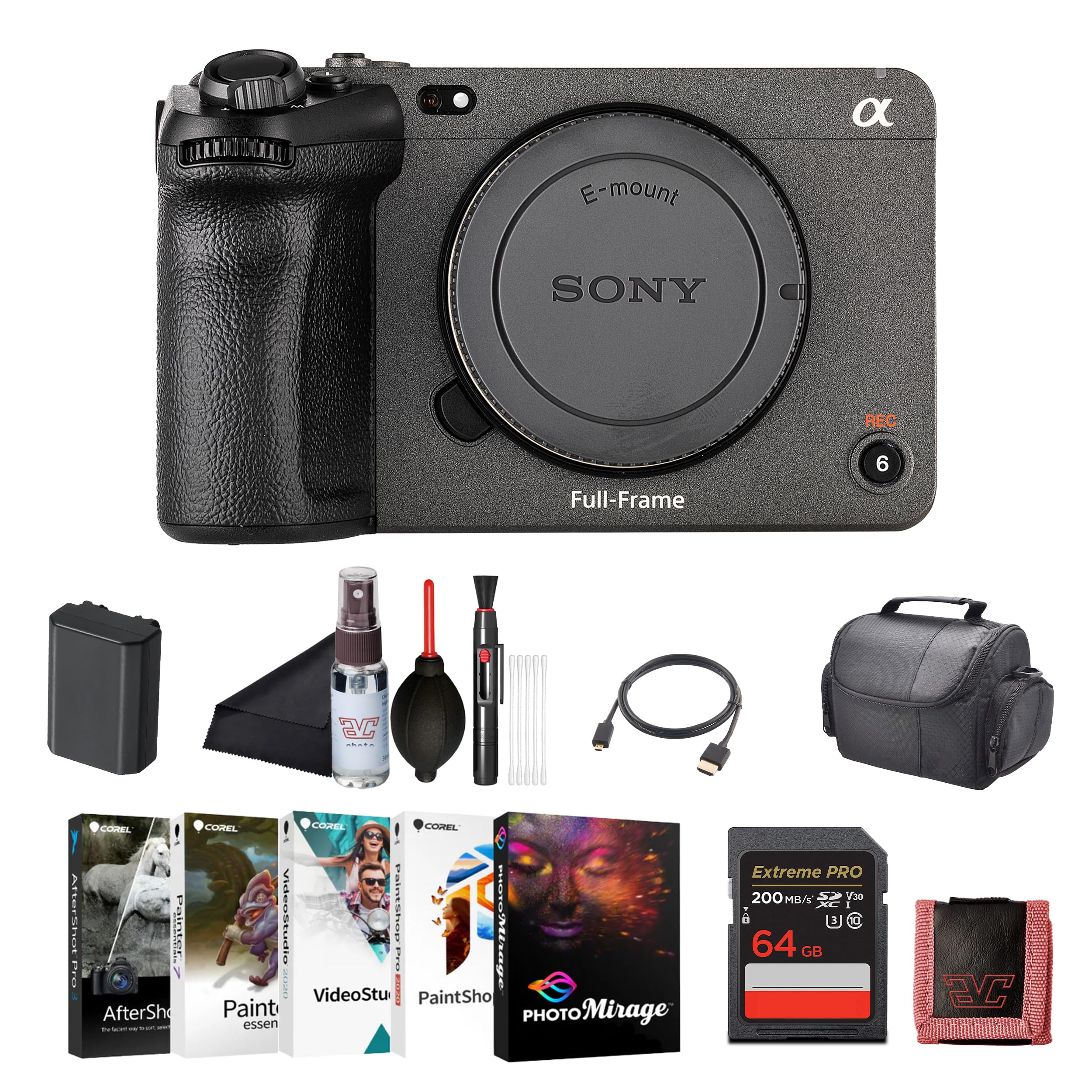 Sony FX3 Full-Frame Cinema Camera Body Only ILME-FX3, 128GB Memory Card, Corel Photo Software, NP-FZ100 Battery, Case, Deluxe Cleaning Set, HDMI Cable