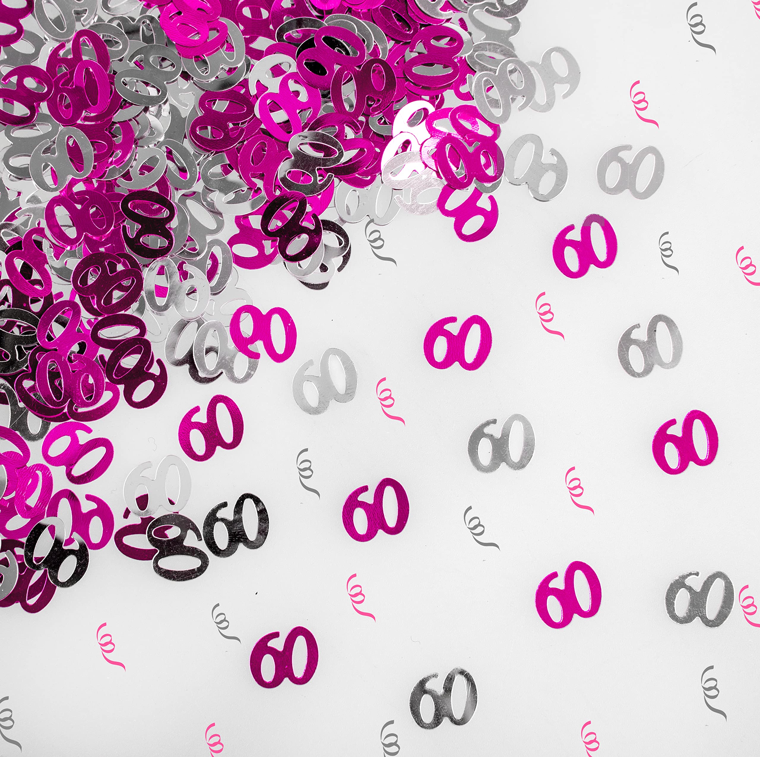 14g Pink & Silver 60th Birthday Confetti Foil Metallic Glitz Table Scatter Sprinkles Age Bday Party Decorations