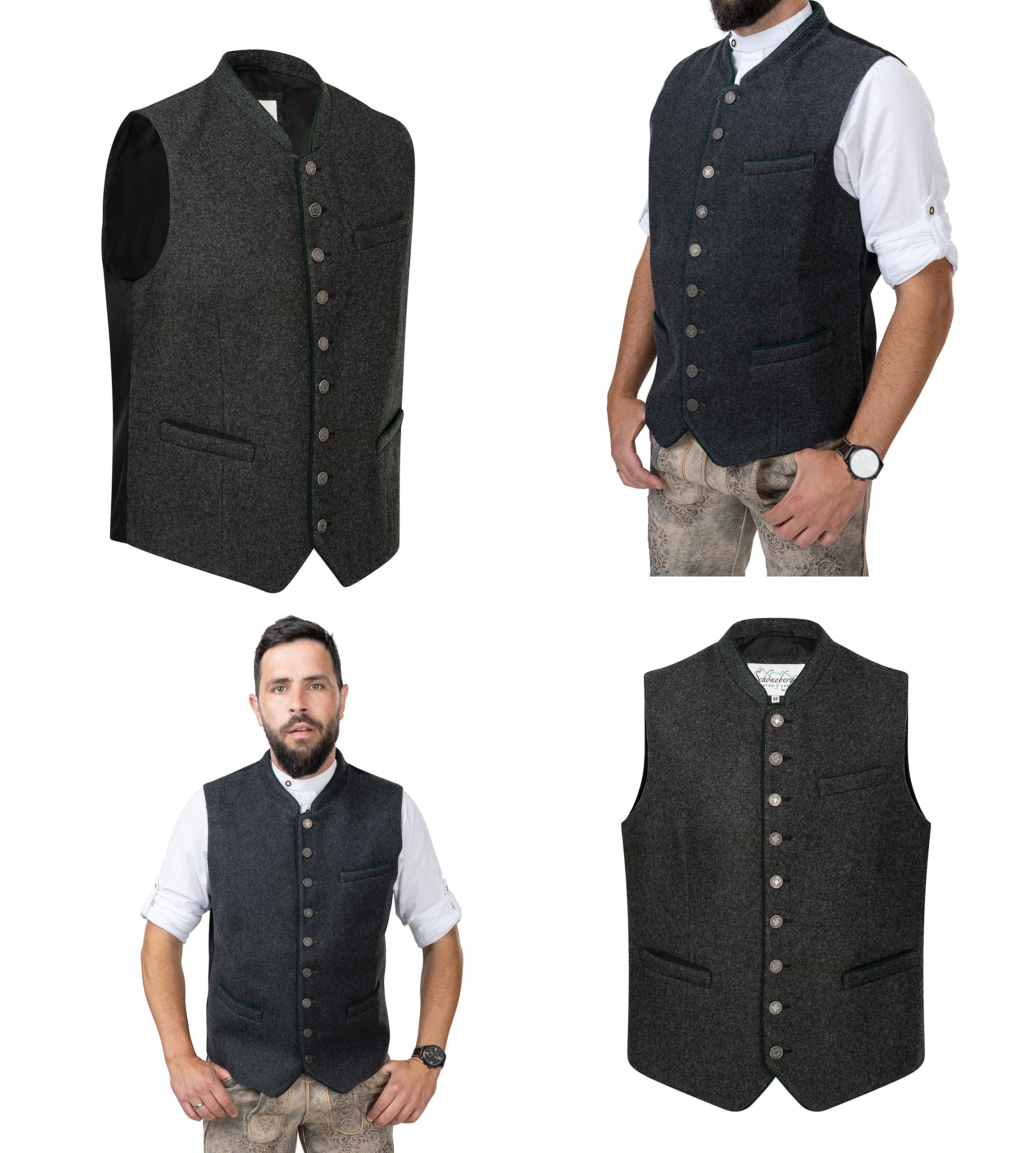 Gilet da uomo in lana – Gilet Lod, grigio per Oktoberfest | Gilet in lana per pantaloni in pelle – Trachten-Gilet Benedetto