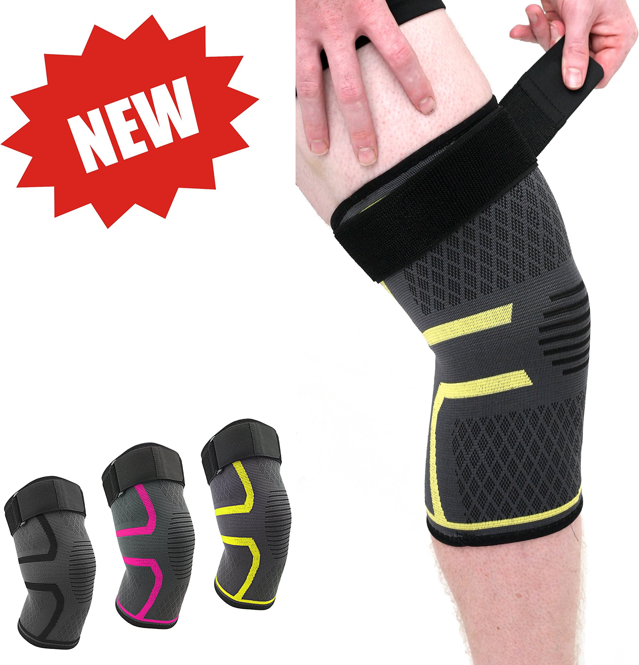 Knee Brace Compression Sleeve 1pcs 3D Nylon Knee Support Brace for Meniscus Tear, Arthritis, Pain Relief, Injury Recovery - Comfortable and Breathable Knee Sleeve for Running, Sports (Yellow, Medium)