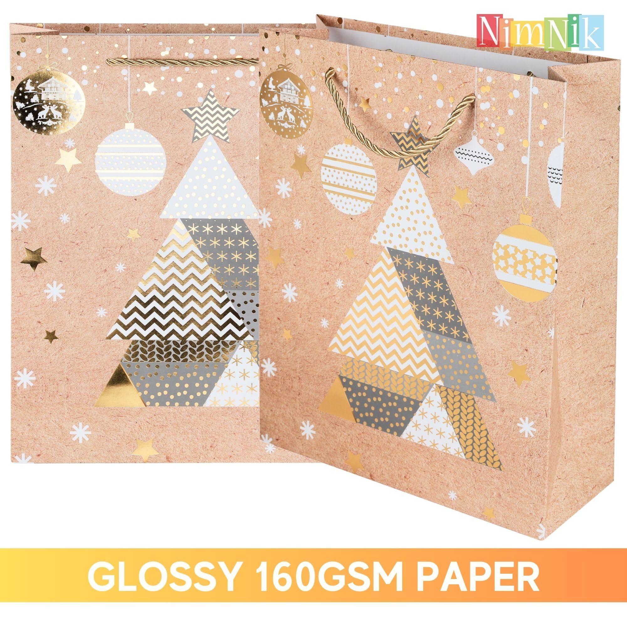 NIMNIK 4 Sacs Cadeaux En Papier Pour Noël, Sacs Cadeaux De Fête Avec Des Imprimés De Noël, Pour Bonbons, Mariage, Fête