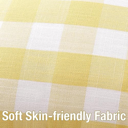 Miniatura 4 de Juego de 2 fundas de almohada amarillas retro de estilo rústico búfalo con pompones, fundas de almohada cuadradas decorativas a cuadros de guingán,