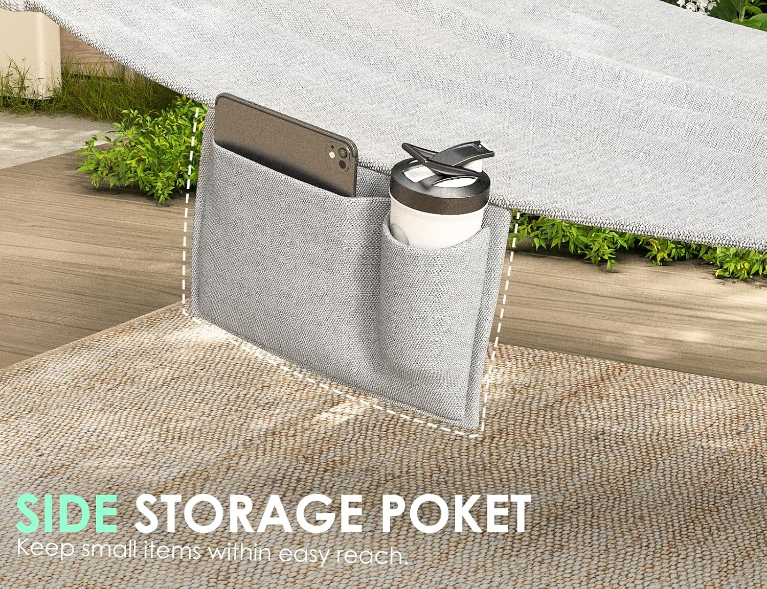 Hammock for Outside, Double Hammocks Without Stand, 2 Person, Spreader Wooden Bar, Side Storage, for Outdoor, Indoor, Patio (Light Grey)