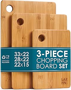 Premium Extra-Thick Wooden Chopping Boards - 3 Piece Bamboo Chopping Board Set - 33x22cm / 28x22cm / 22x15cm - Ideal for Carving Meat, Cutting Vegetables, Cheeses and Bread - by LARHN