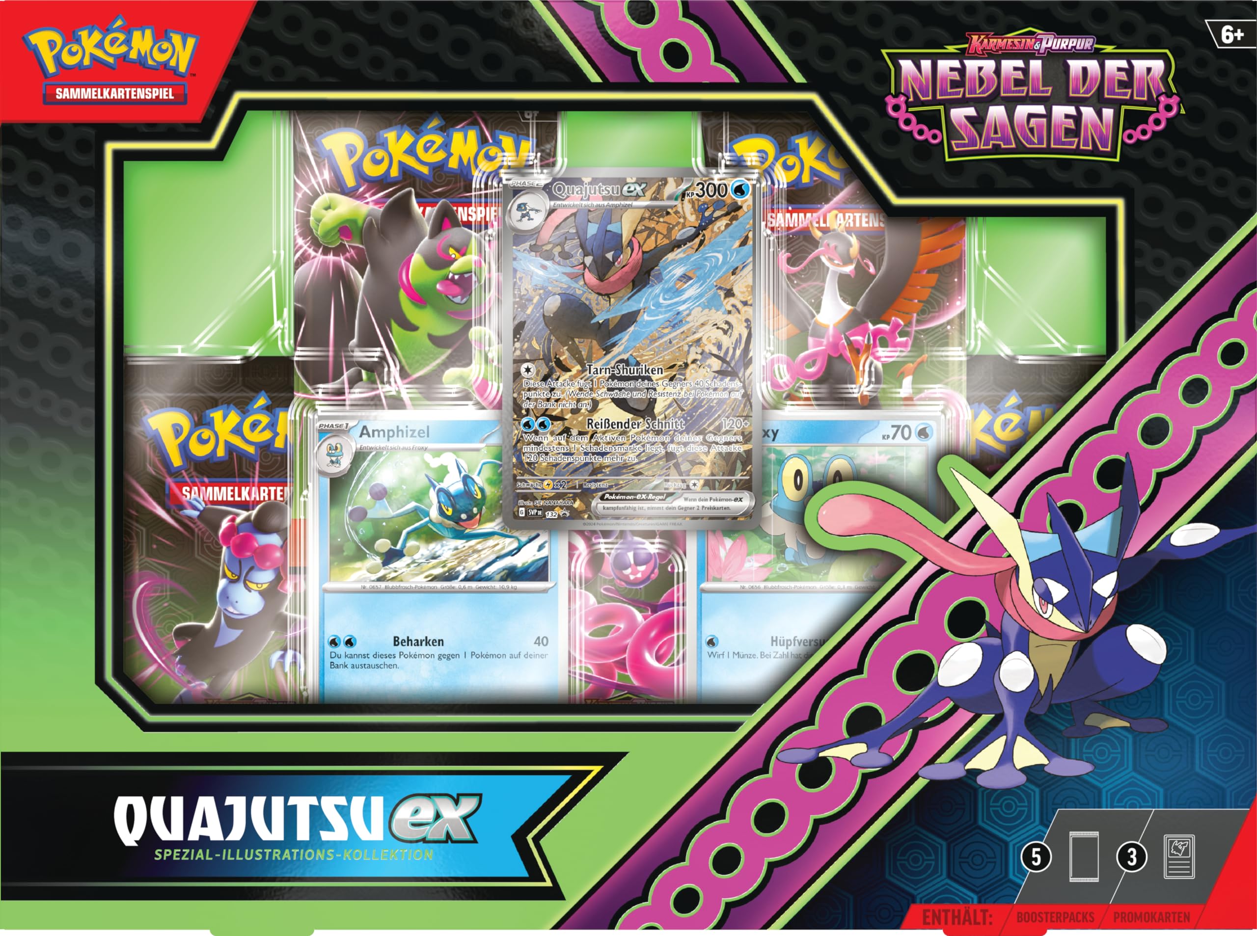 Pokémon - Kolekcjonerska gra karciana: specjalna kolekcja ilustracji Karmesin & Purpur – Mgła Sagen: Quajutsu-ex: 1 holograficzna karta promocyjna na pełnym ekranie, 2 karty holograficzne i 5 pakietów