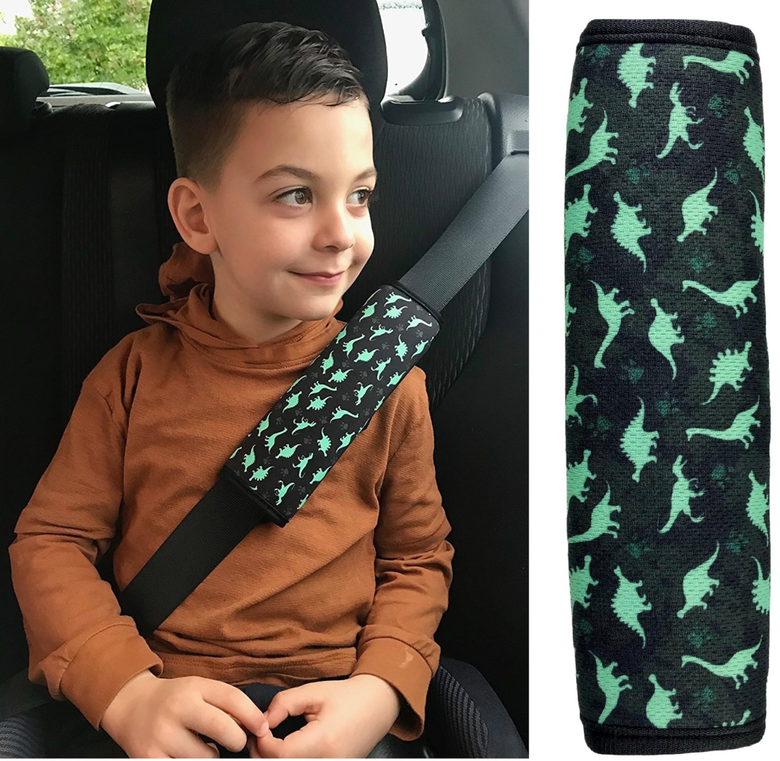HECKBO 1x Kids Car Seat Belt Pads Seat Belt Protectors - Dinosaur - Seat Belt Pads for Kids and Babies- Ideal for Any Seat Belt Car Booster Seat Kids Bicycle