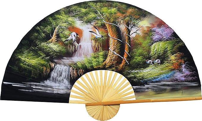 Forest Landscape Giant Folding Wall Fan Hand-painted Decorative Wall Decor Art