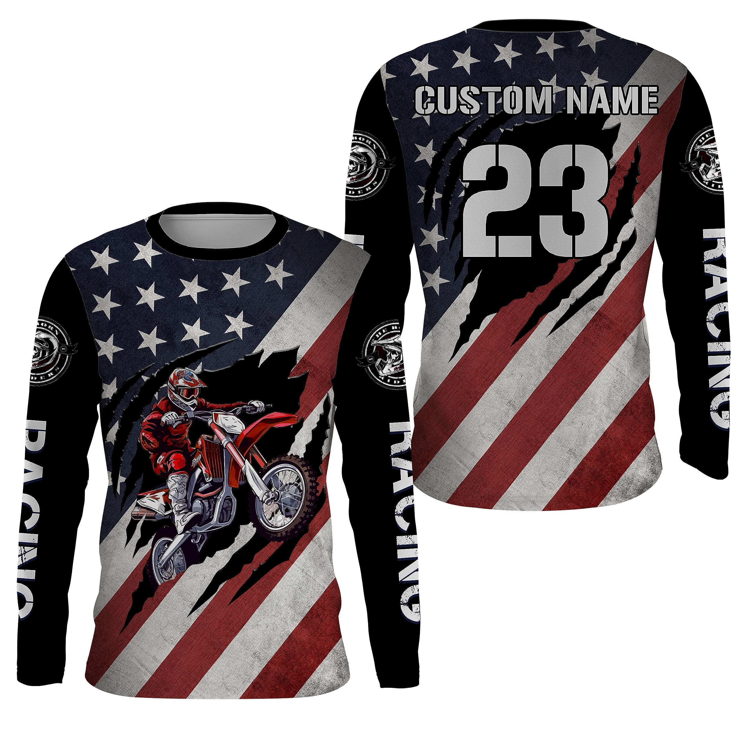 American Flag Motocross Jersey UPF30+ Patriotic Adult&Kid MX Racing Jersey Custom Name Number Motorcycle Shirt| XM94 (Adult Jersey)