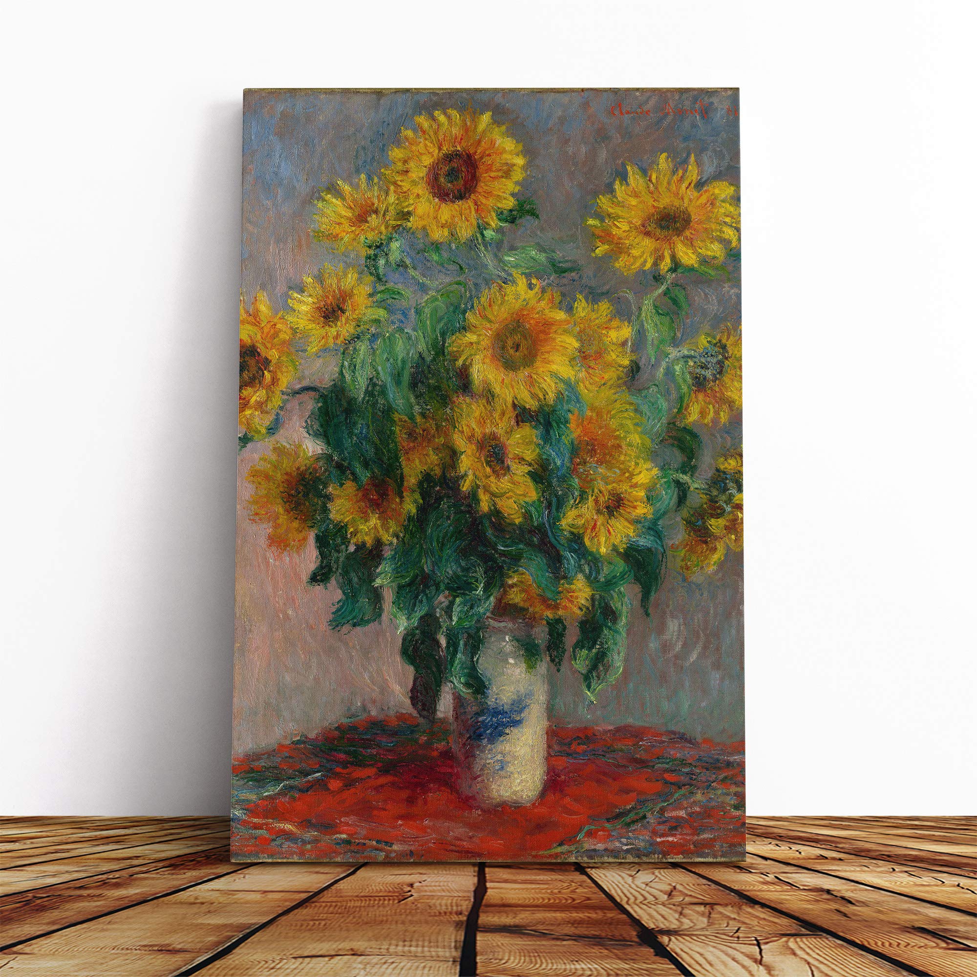Claude Monet Bouquet of Sunflowers Canvas Print | Gallery Wrapped 30mm Frame Wall Art | 20x14 inches | Ready to Hang | Modern Floral Picture | Living Room Bedroom Lounge Office