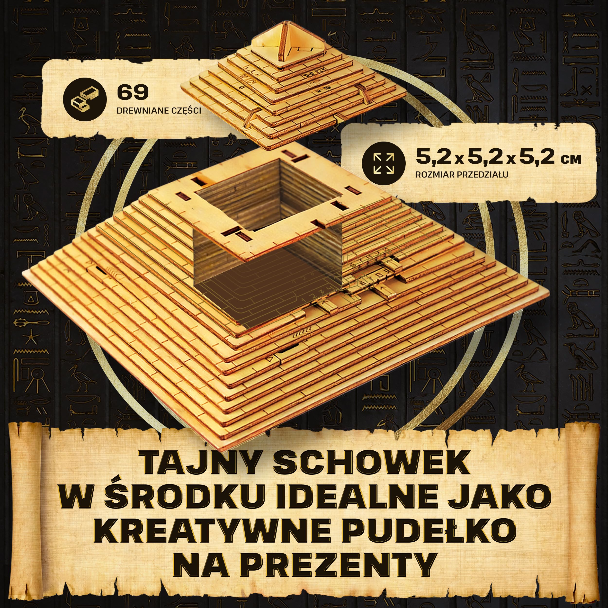 ESC WELT Quest Pyramid Puzzle Box - Escape Room w Pudełku - Zagadka Logiczna dla Dorosłych i Nastolatków - Pudełko z Ukrytą Przegródką - 3D Puzzle dla Dorosłych - Drewniane Puzzle