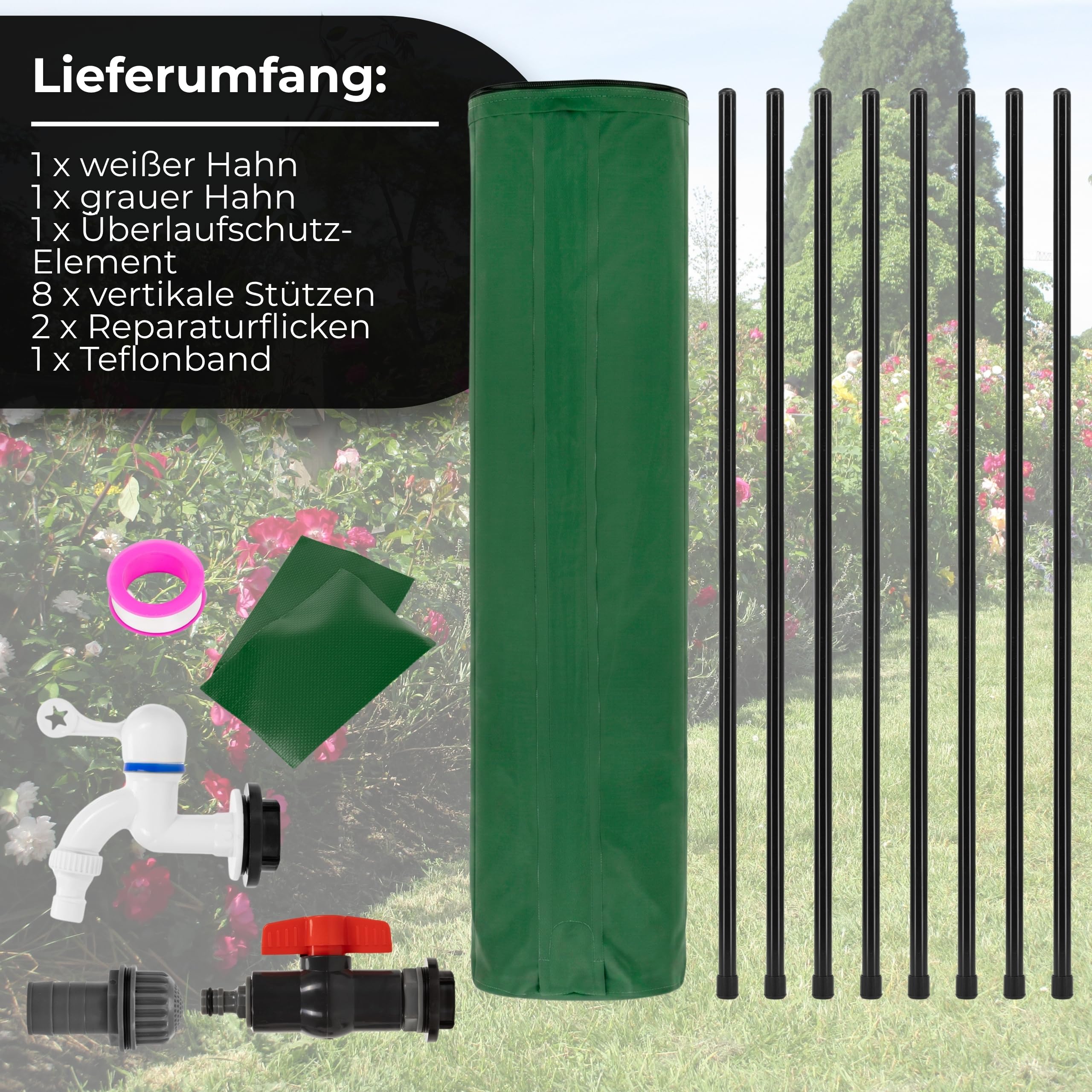 Springos 500L Regenwassertank Garten Wasserspeicher PVC 1000D Faltbare Regentonne mit 8 Stützstreben Doppelhahn Überlaufschutz Verstärkter Rand Regenfass Wassersammler Bewässerung Springos