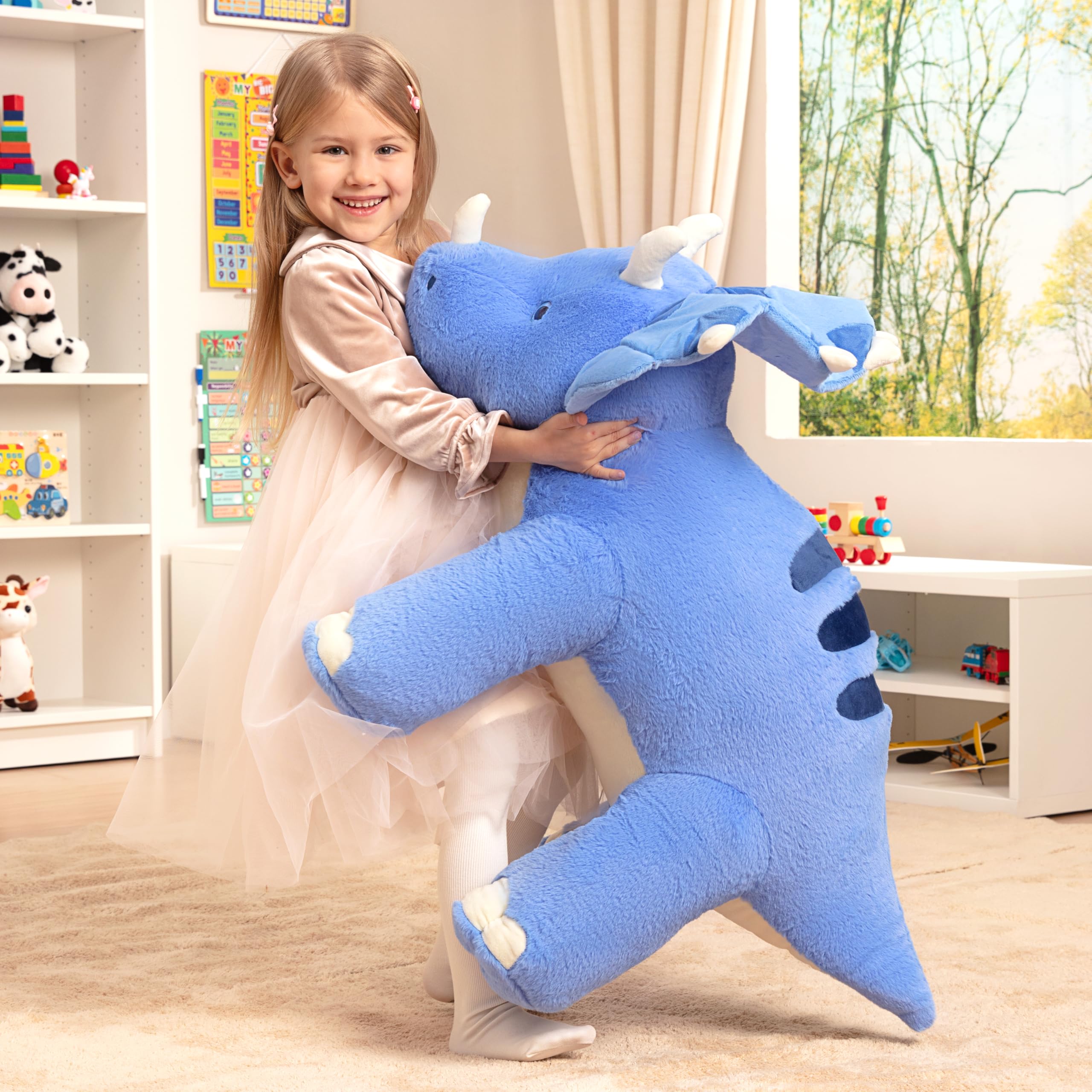 IKASA Groß Triceratops Dinosaurier Kuscheltier Riesen Stofftier,78cm Gross Plüschtier Riesige Plüsch Spielzeug,Geschenk für Kinder