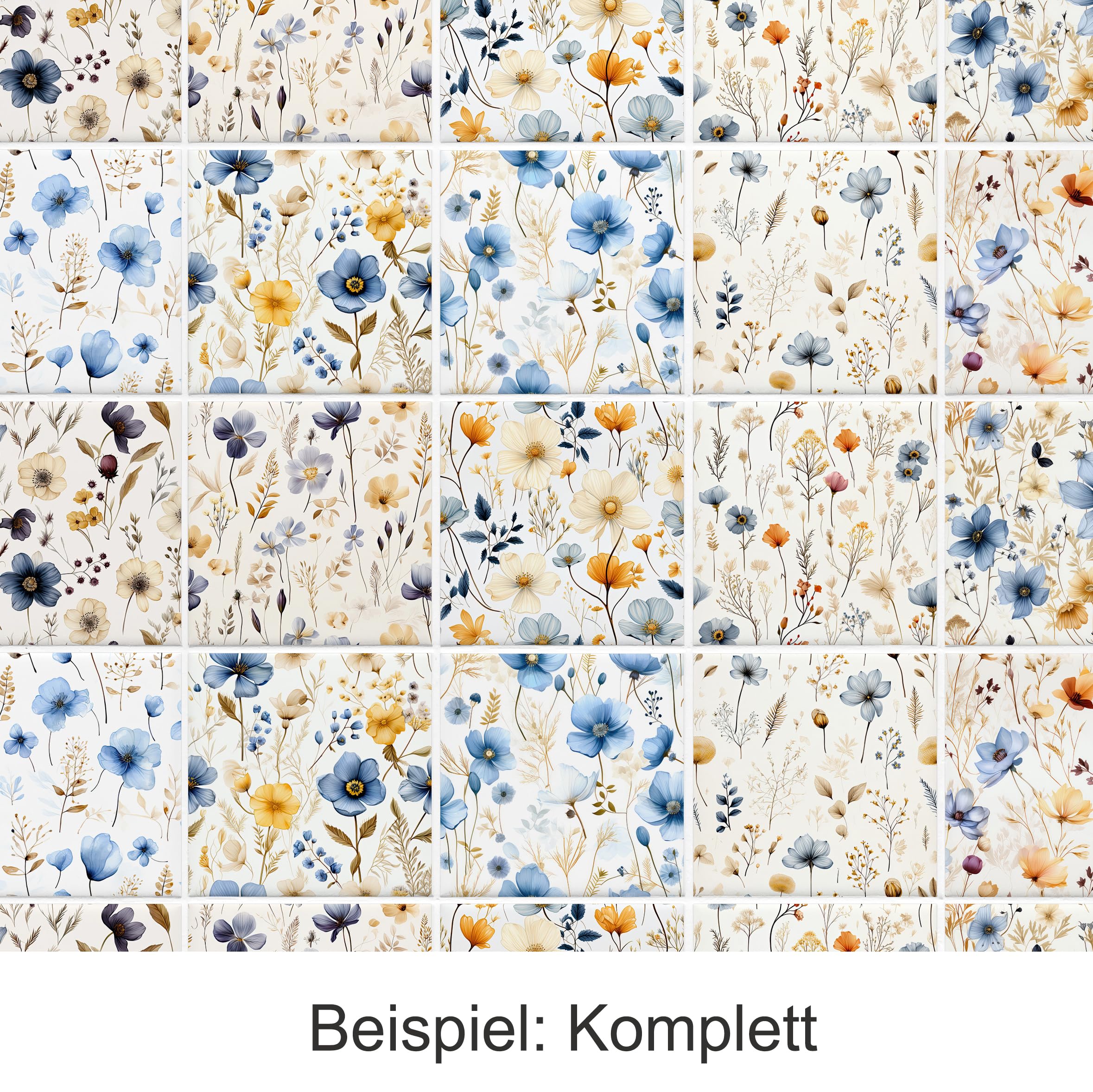GRAZDesign Fliesenaufkleber Bad & Küche Blumen Muster Wiese, Klebefliesen selbstklebend - 15x15cm / 50 Stück