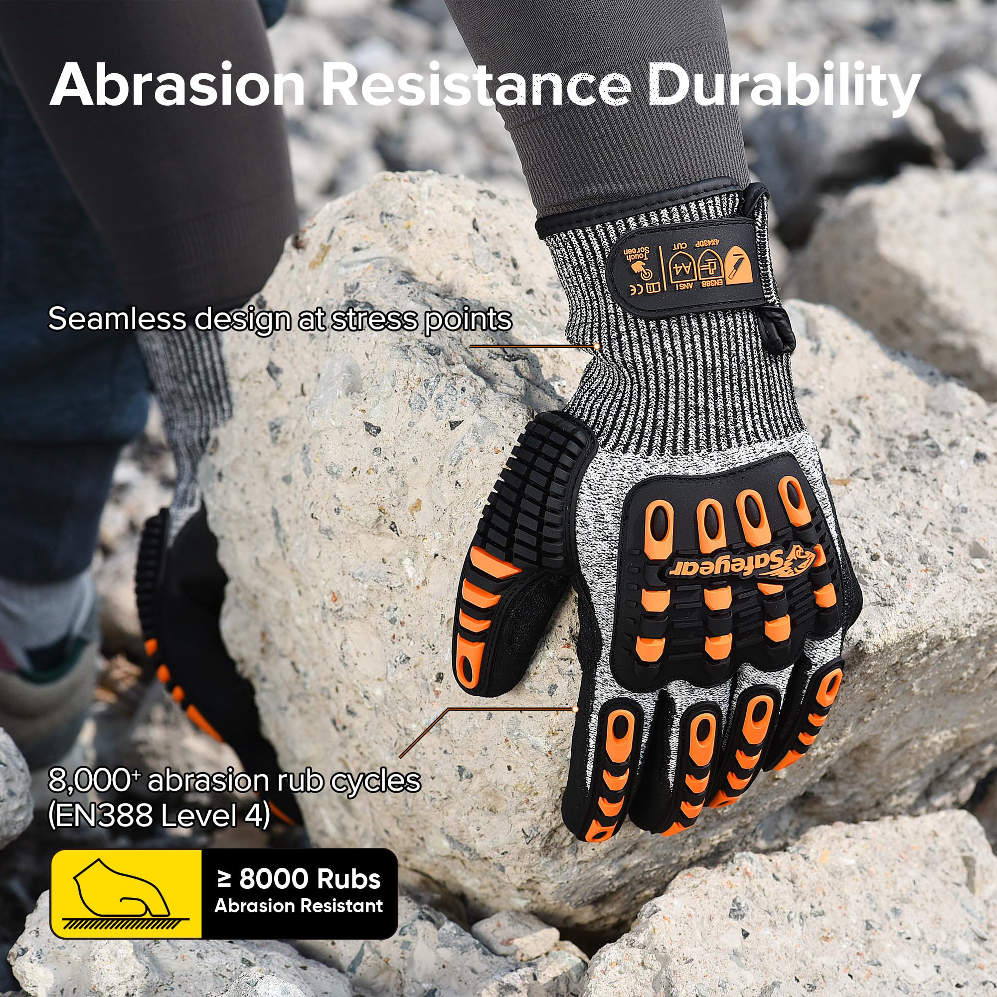 SAFEYEAR Level 5 Cut Resistant Gloves, Nitrile Sand Coated with TPR Impact Protection - Image 3