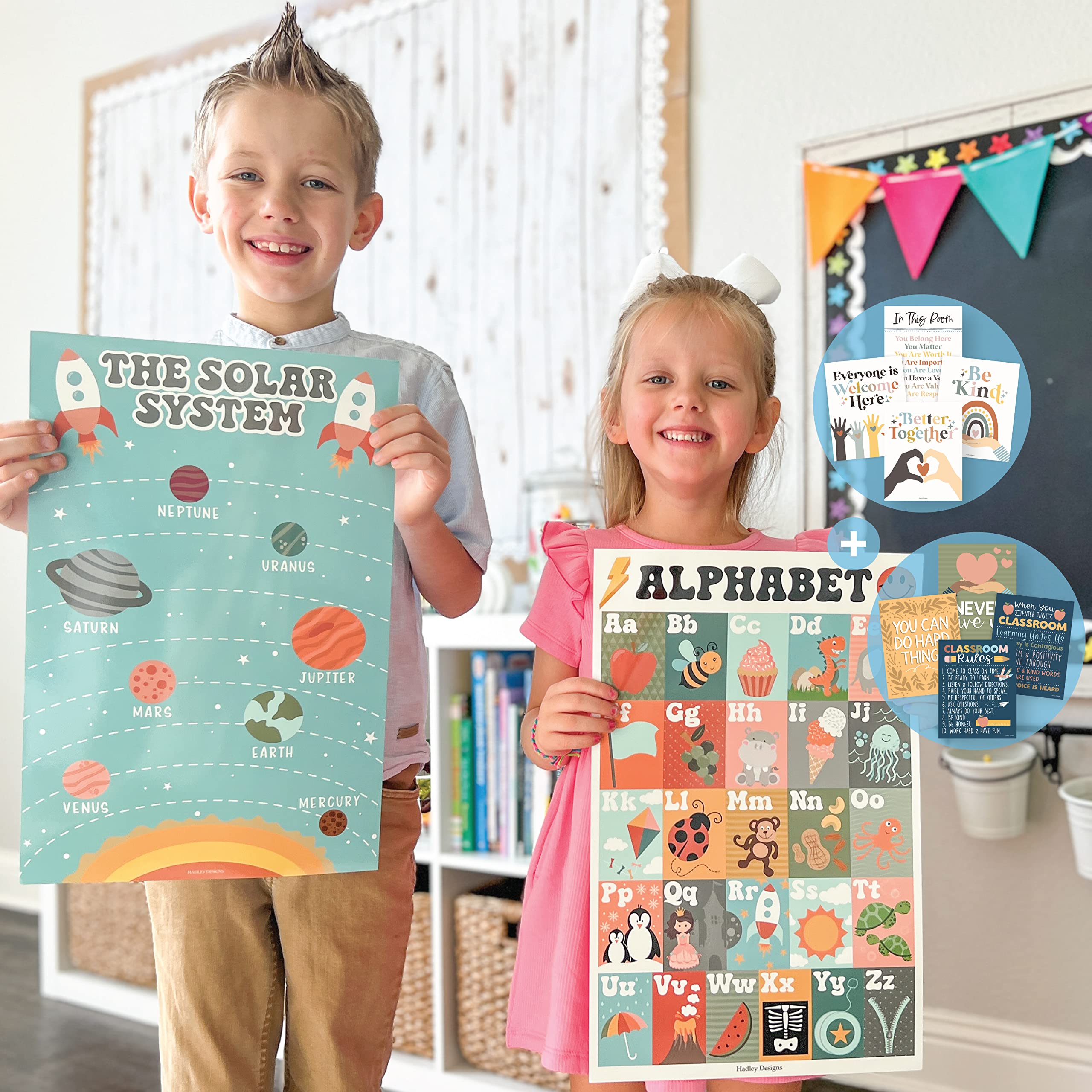 9 Educational Wall Posters Kids Abc Alphabet Solar System Map