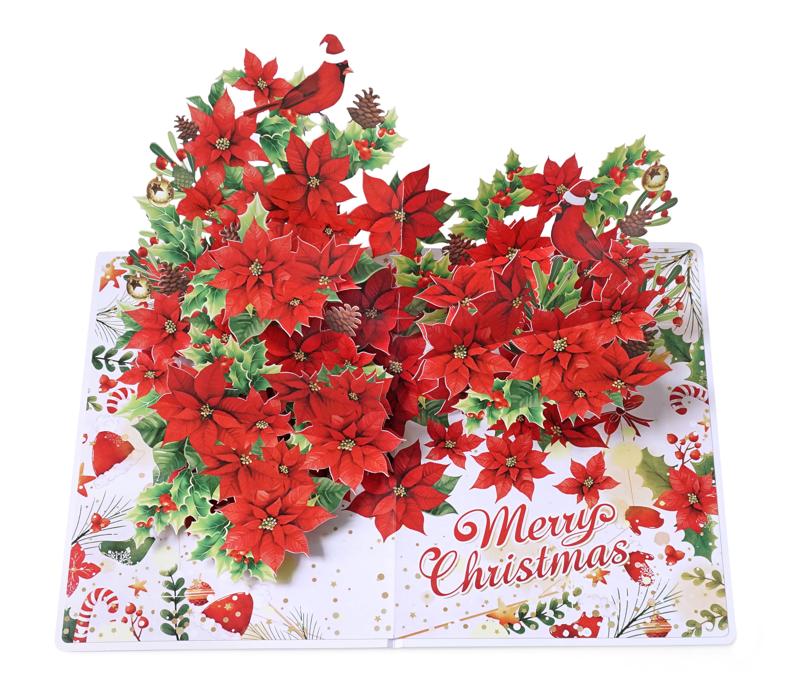 CUTPOPUP Exclusive Poinsettia Merry Christmas Cards 2025, Pop Up Christmas Cards w Envelope, 3D Xmas Card - Image 3