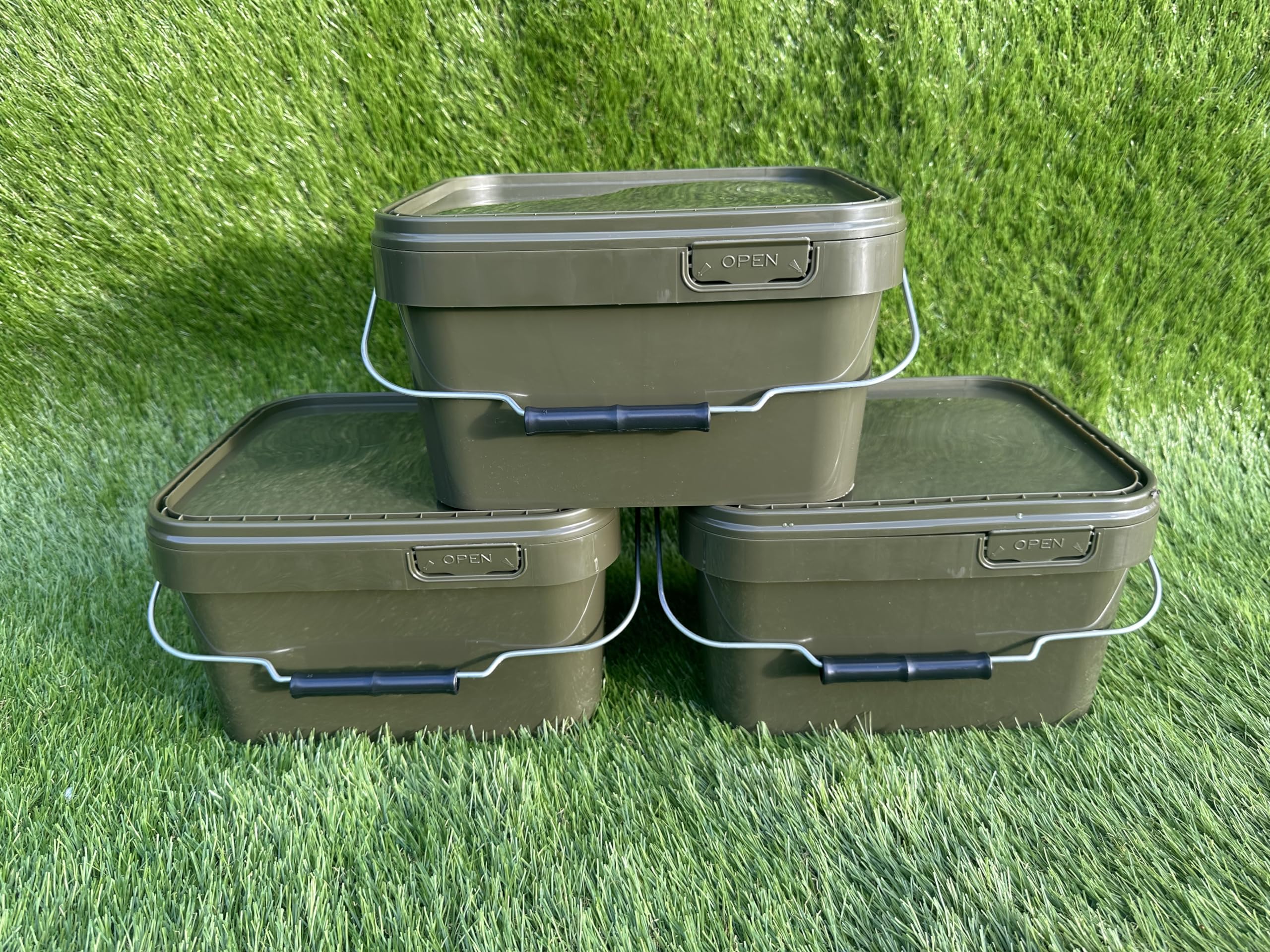 Lidsters Fishing Square Bucket 5L 10L 17L Litre Carp Fishing Bait Buckets (3 x 5L Buckets)