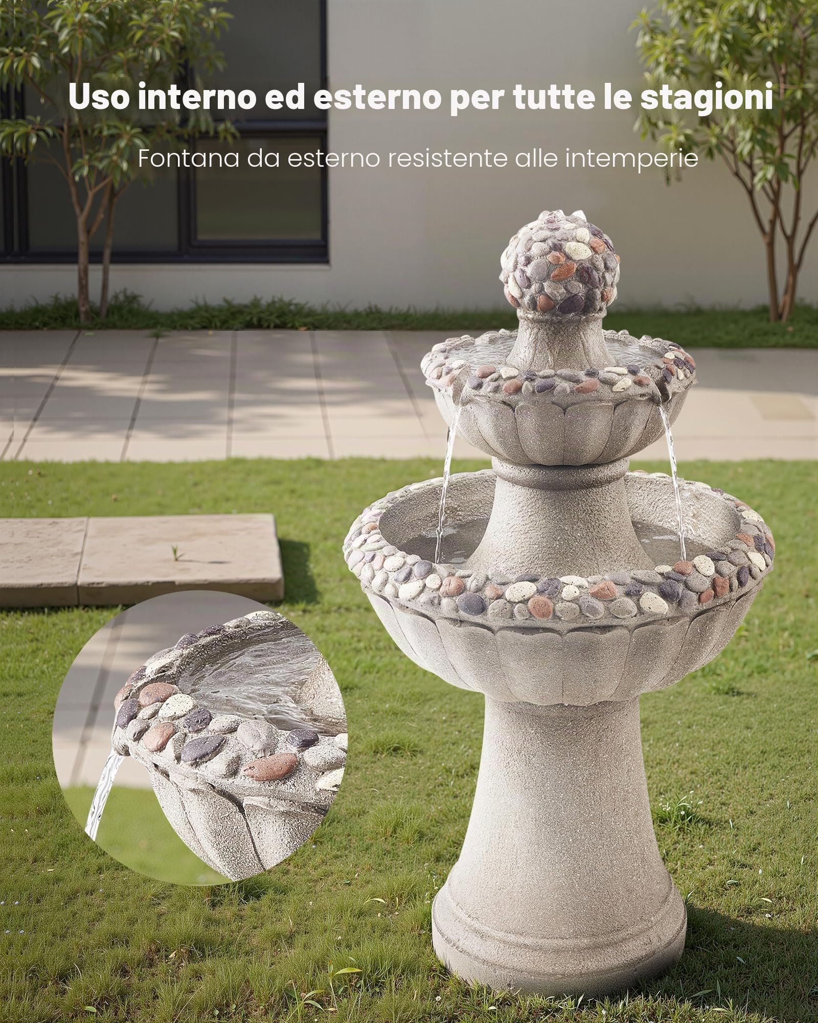 VEVOR Fontana da Esterno, Fontana e Cascata da 480 x 480 x 927 mm, Fontane in Fibra di Vetro e Resina a 2 Livelli con Base in Roccia da Pavimento e Pompa, per Esterni, Interni, Giardino, Casa