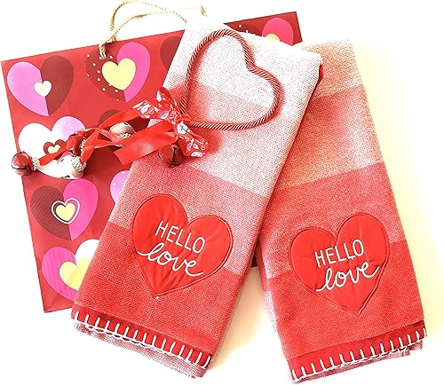 Bleubellis Paquete de toallas de mano de San Valentín con corazón para decoración del hogar y bolsa de regalo para el día de San Valentín