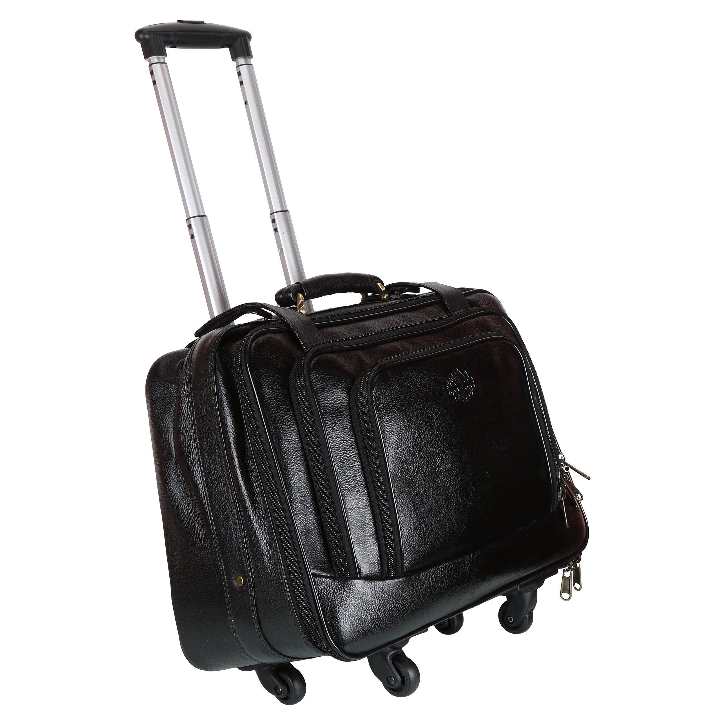 charpe Genuine Leather 4 Wheel Spinner Weekender Overnight Cabin Size Travel Trolley Bag-picture-46
