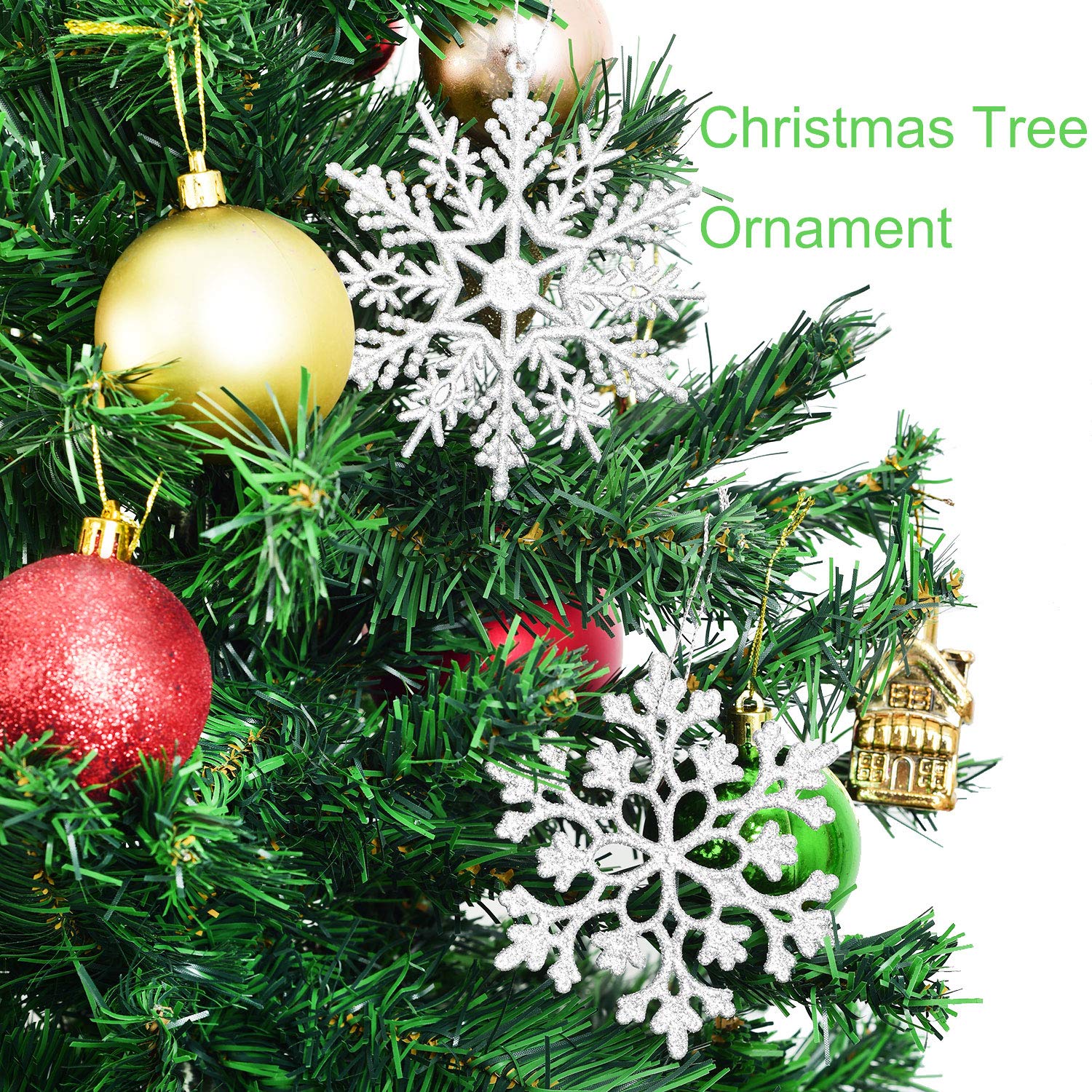 Lot De 36 Flocons De Neige En Plastique à Paillettes Pour Sapin De Noël, Décorations D'hiver, Taille Variable, Flocons De Neige Argentés