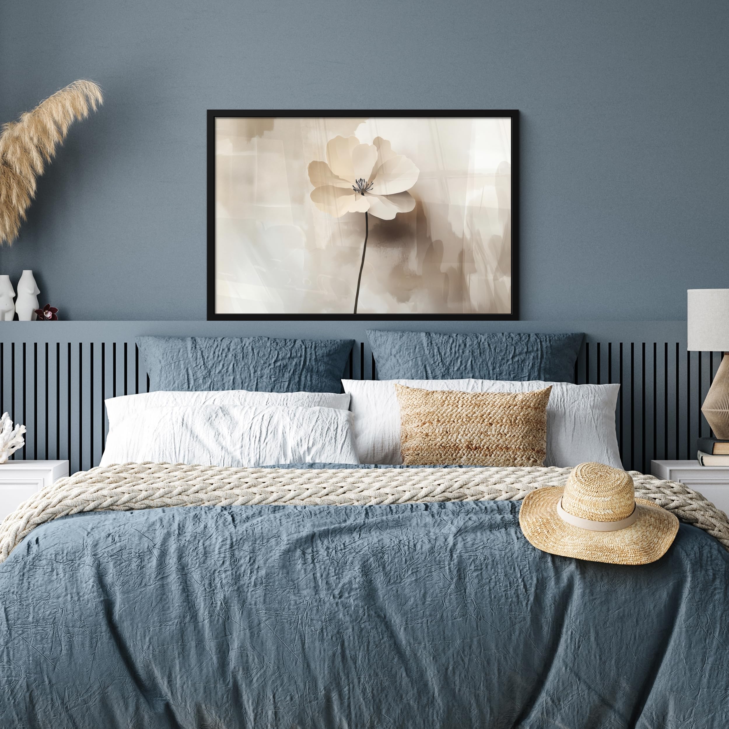 MuchoWow© Cuadros Con Marco 90x60 cm Decoracion Quadro Grande Bedroom Decorativa Listos Colgar Paredes Infantil Comedor Salon Modernos Flor - Beige - Pintura - Sombra