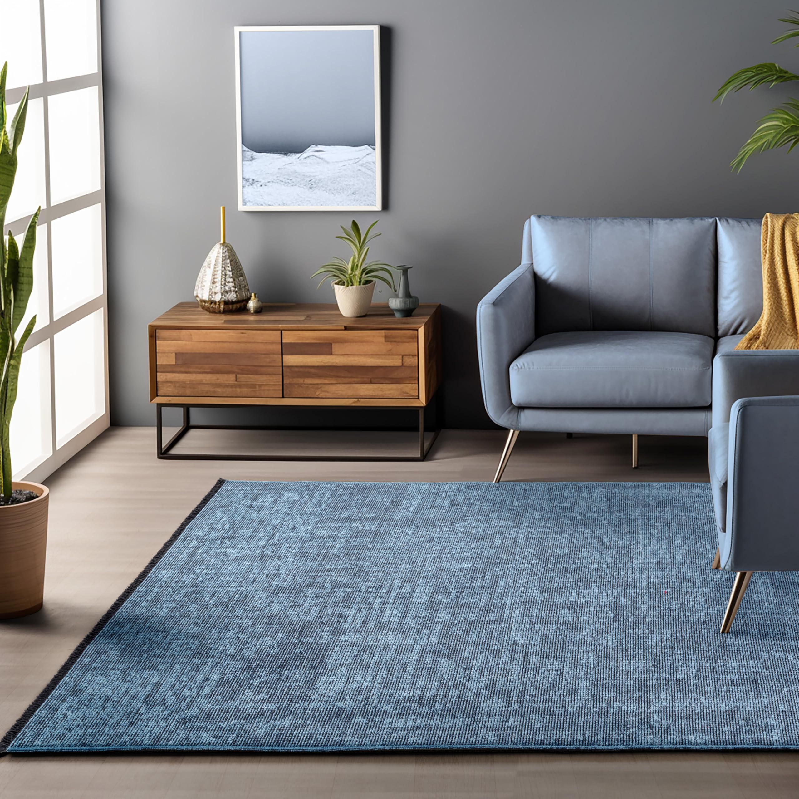 HomebyHome Baumwolle Teppich, Waschbar, Boho-Stil, Soft, Vintage Kelim, Kurzflor, rutschfest & Weich, Einfarbig Meliert, Für Wohnzimmer, Schlafzimmer, Büro & Küche
