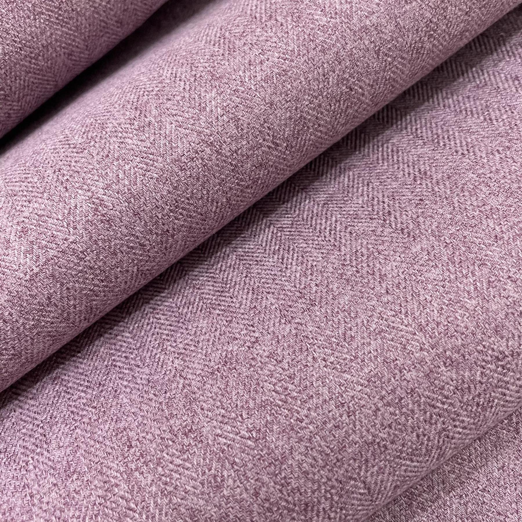Fuchsia Fire Retardant Rustic Tweed Faux Wool Look Chevron Woven Herringbone Upholstery Fabric By The Metre - Pink
