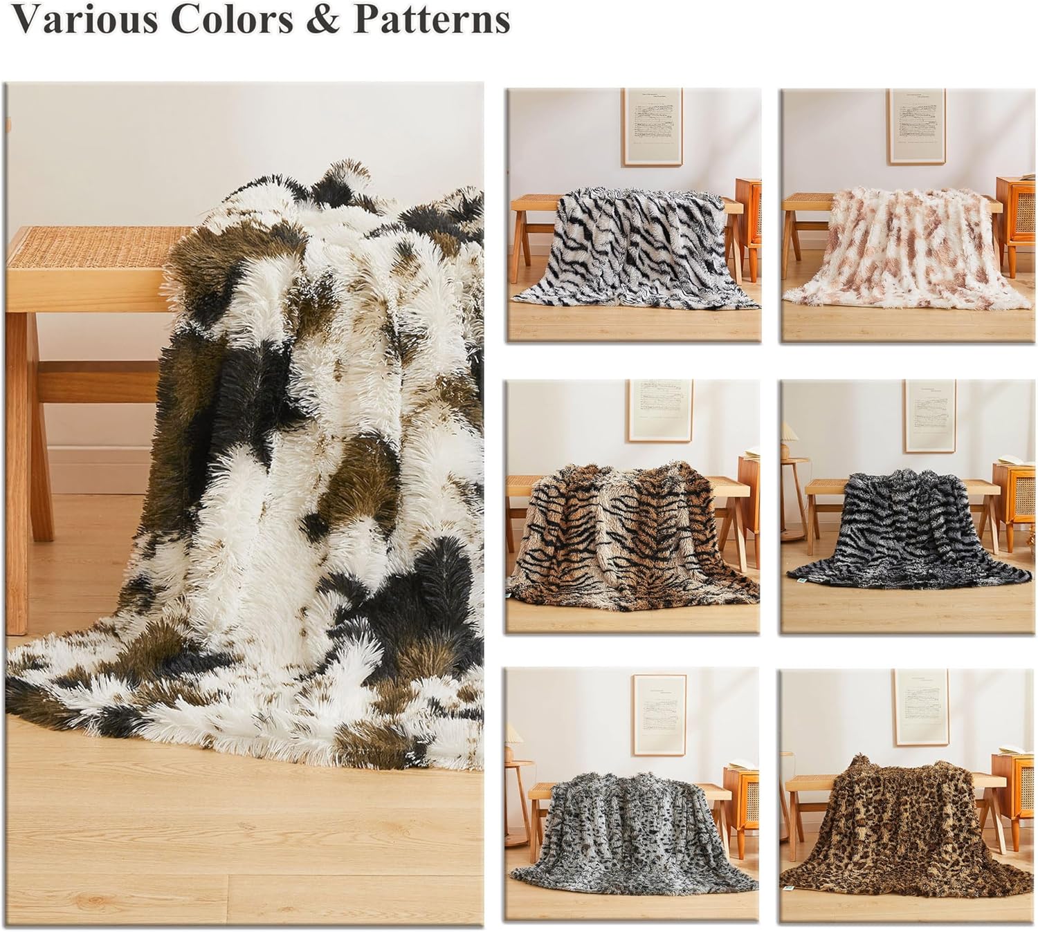 XeGe Luxury Faux Fur Throw, Soft 50x60 Cow Print Fluffy Blanket, Shaggy Plush Decorative Couch Throw, Cute Furry Animal Print Fuzzy Blanket for Sofa Bed, Cow Brown - Image 7