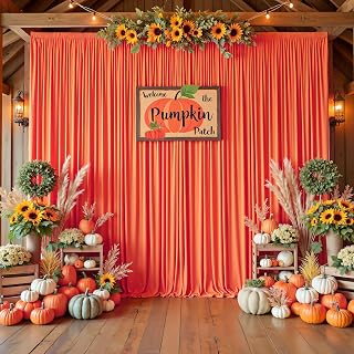 10ftx10ft Wrinkle Free Orange Backdrop Curtains for Parties, Silky Polyester Photo Backdrop Drapes 2 Panels 5x10ft Back Drop Cloth for Wedding Birthday Baby Shower Photography Background