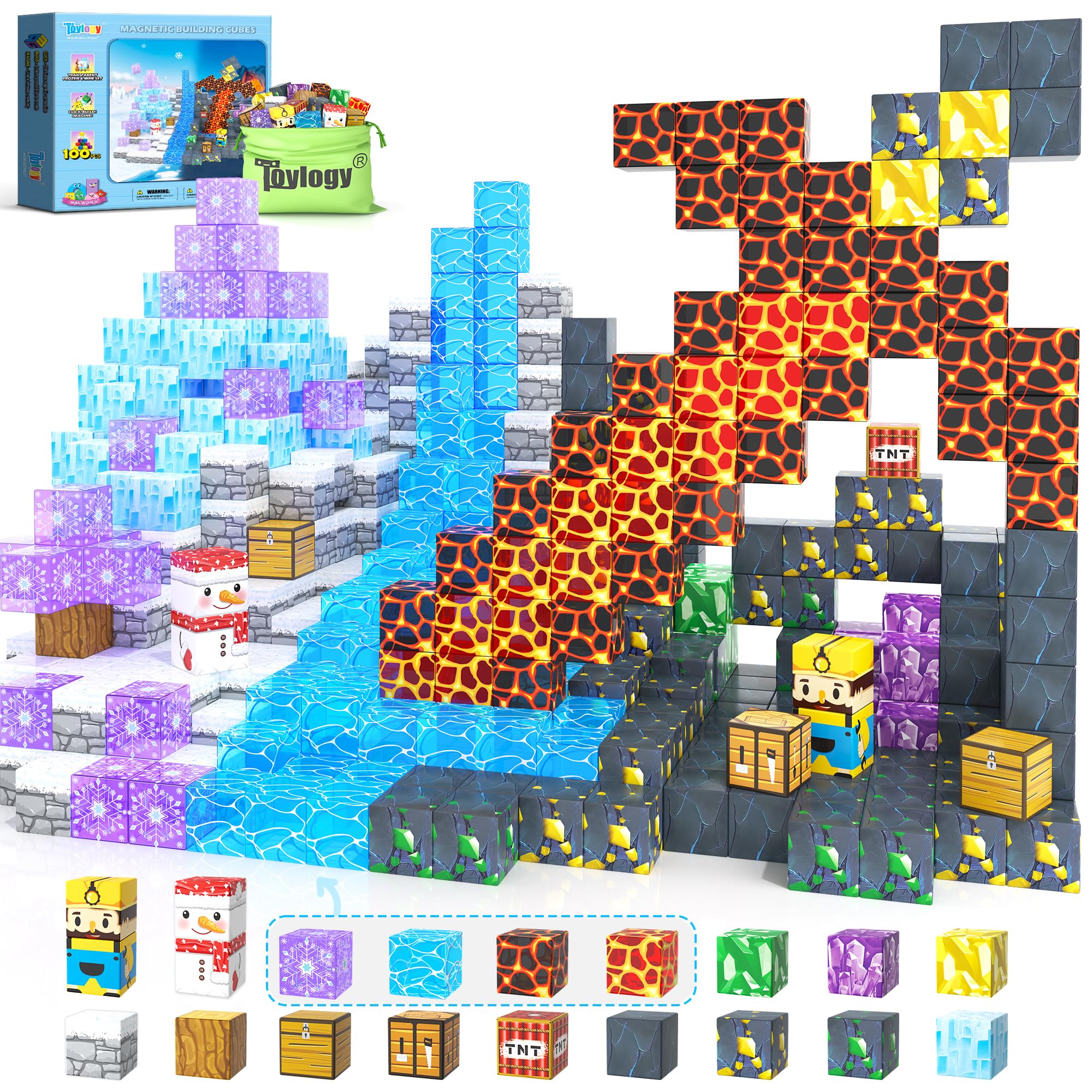 100PCS Large Magnetic Blocks-Build Mine Magnet World Ice Mine Sword Toddlers Toys for Kids Magnet Transparent Building Blocks