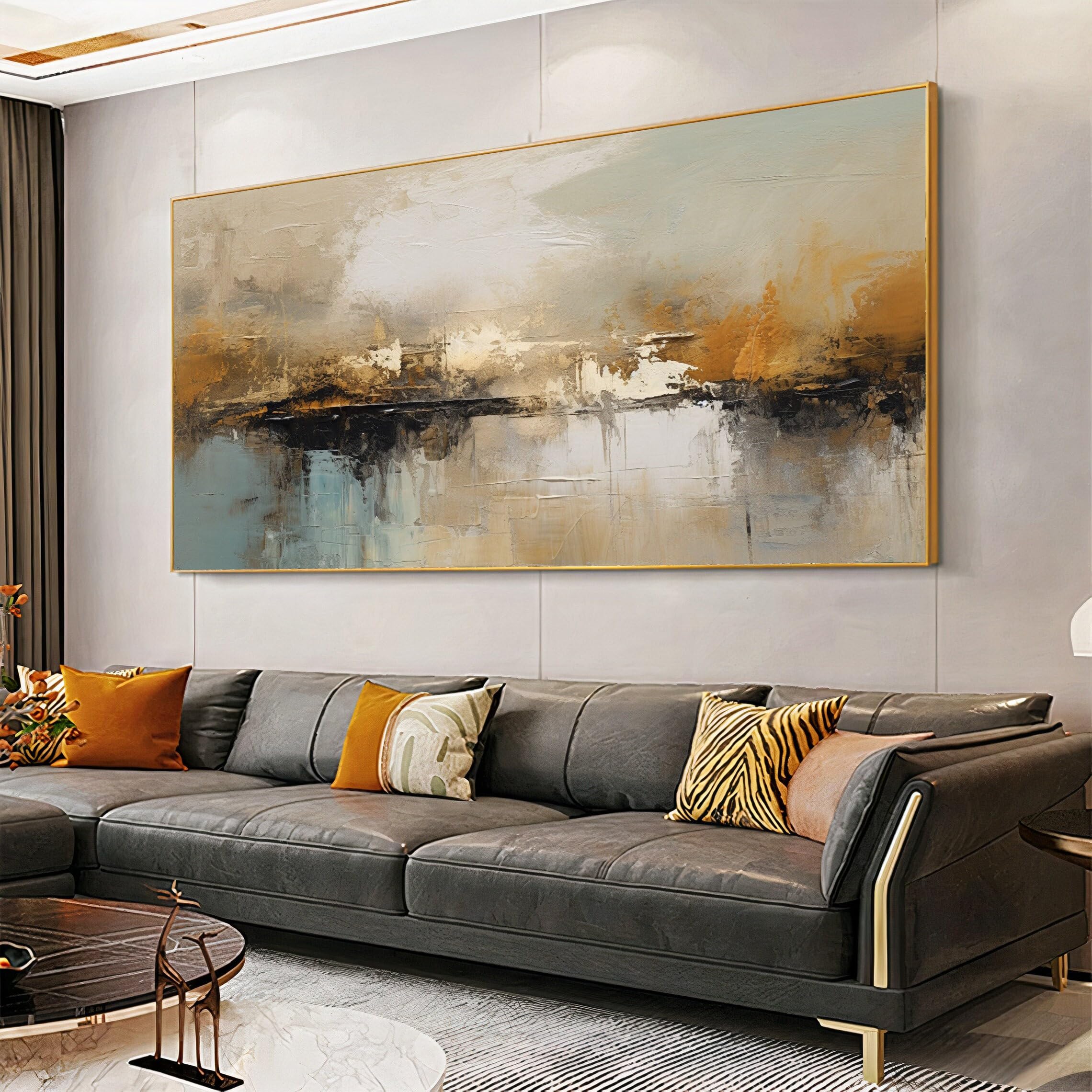 Uudezo With-Gold-Frame Canvas Wall Art For Living Room Bathroom Large Neutral Abstract Wall Decoration For Living Room, Pictures For Bedroom Walls(60X130cm/(24X52inch)/With Frame)