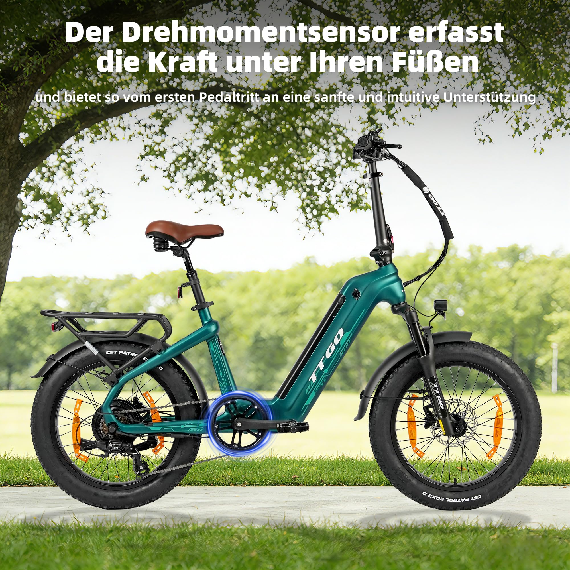 ttgo F8 E-Bike 20 Zoll Fat Tire für Damen & Herren, Pedelec mit 48V 18Ah Akku abnehmbar, bis 150 km Reichweite, 250W Heckmotor 70Nm, Shimano 7-Gang, Carbonrahmen, StVZO