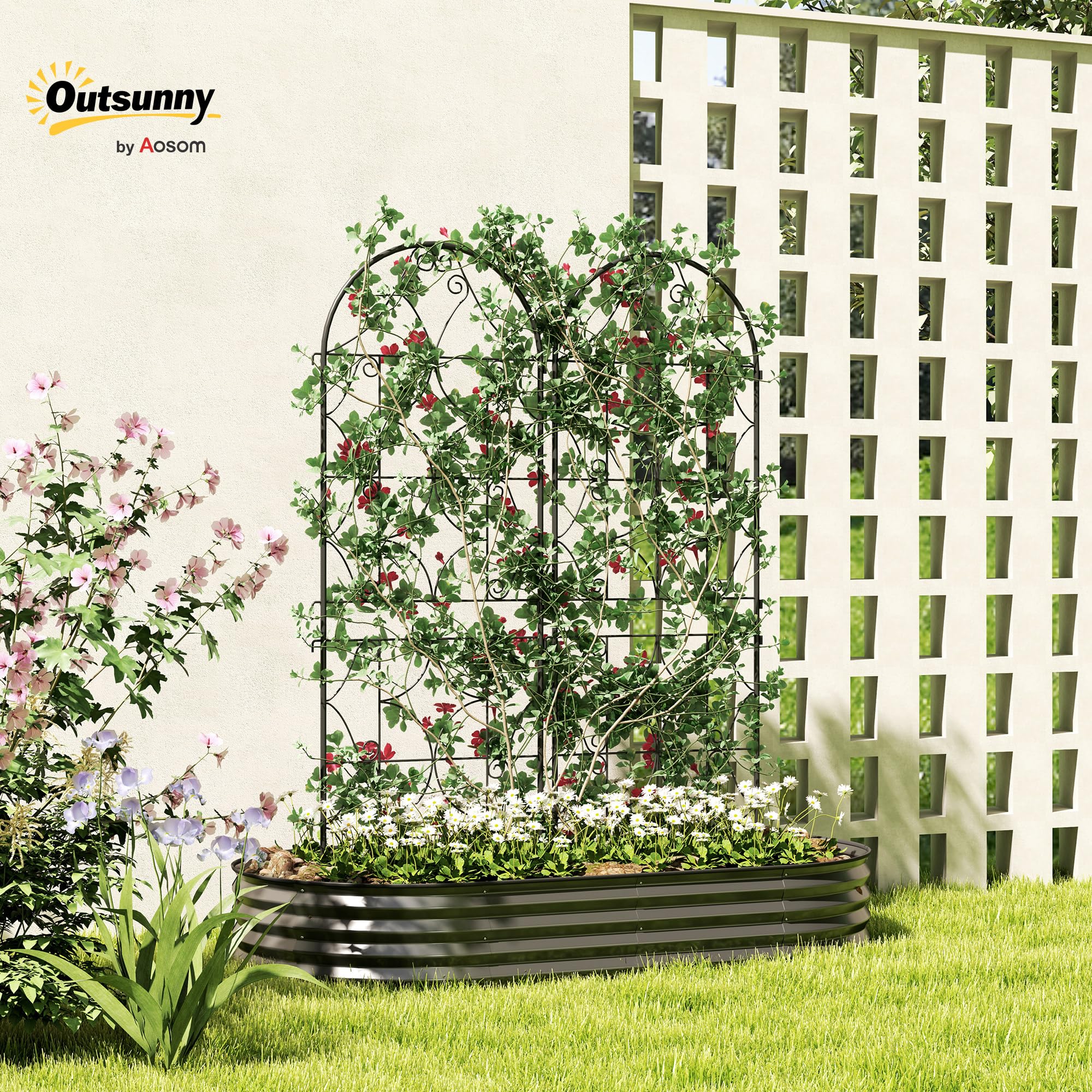 Outsunny Support pour Plantes Grimpantes Lot de 2 Métal 50 x 150 cm Noir | Motif Irrégulier, Treillis de Jardin, pour Légumes, Vignes, Fleurs, Extérieur