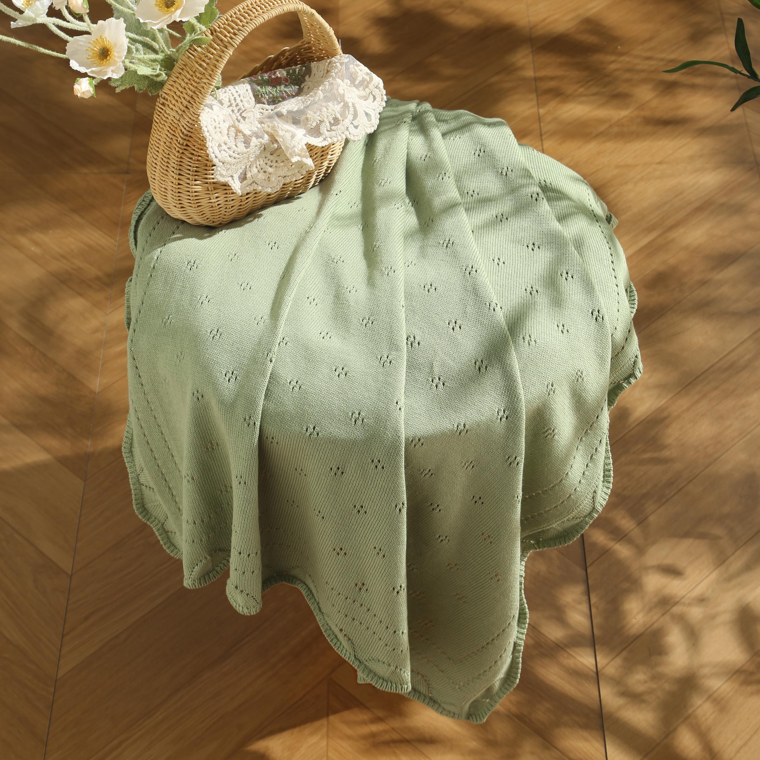 Loyfoky Cellular Blanket Baby 100% Luxury Cotton Soft & Cozy for Boy Girl Newborns Swaddle,Nursery,Pram,Cot,Green 100x80cm - Image 4