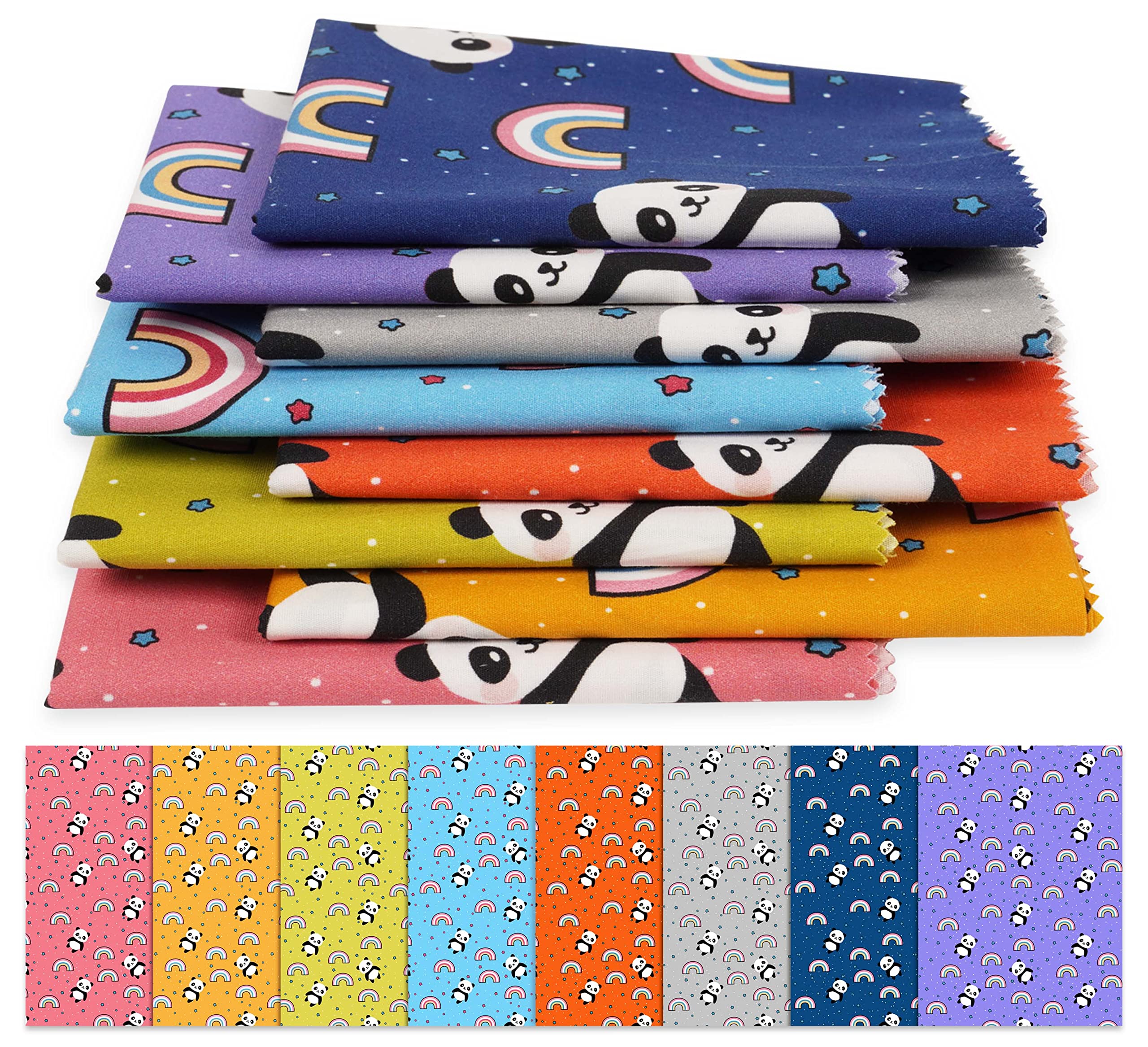 Soimoi 8 Pc Fat Quarter Bundle-Kids Collection-Panda & Rainbow Print 18"x 22" DIY Patchwork-100% Cotton Pre-Cut Quilting Fabric Multicolor