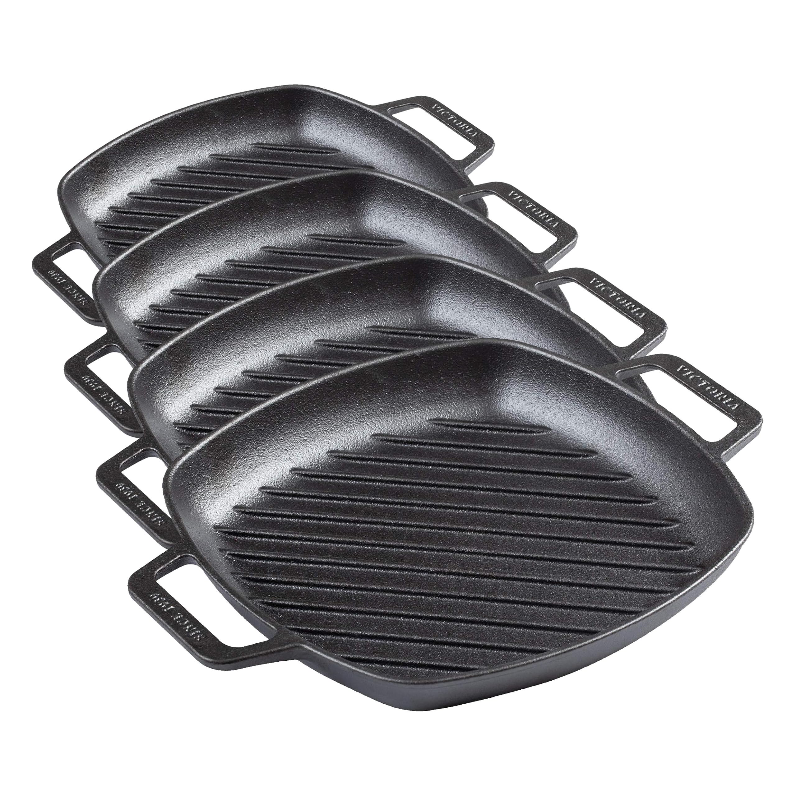Victoria Cast Iron Square Grill Pan with Double Loop Handles, Made in Colombia, 10 Inch (Pack of 4)