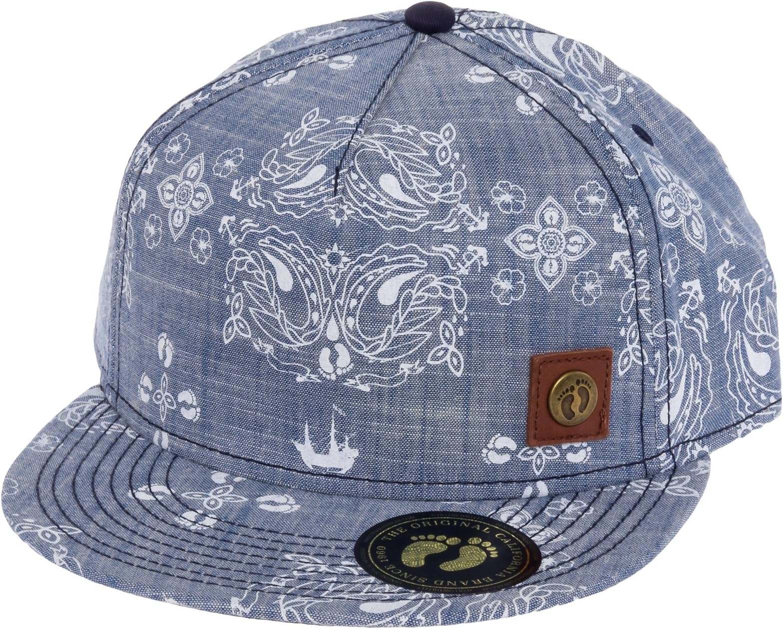 Hang Ten Mens Chambray 5 Panel Snapback Baseball Cap (Navy)