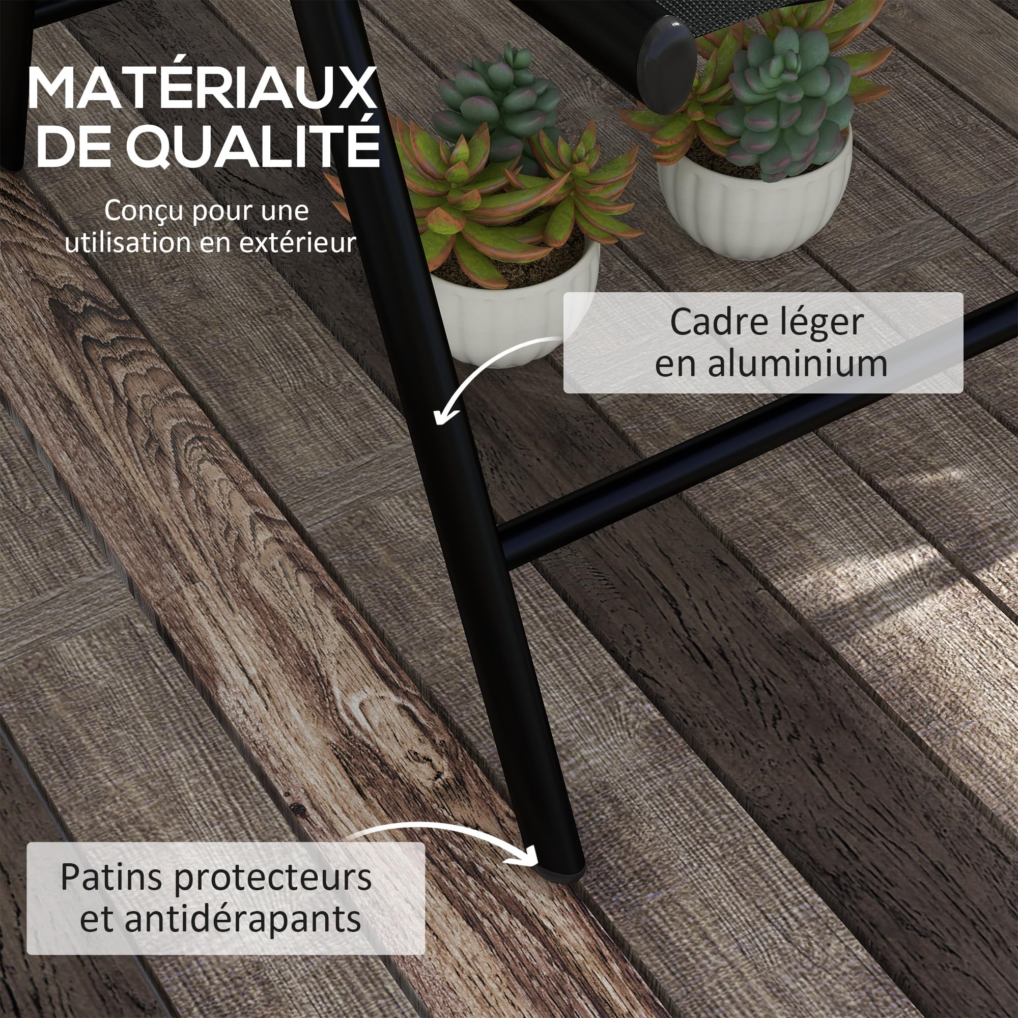 Outsunny Lot de 2 Chaises Pliantes Chaises de Jardin 54x67x108 cm Noir | Appui-Tête, Accoudoirs, Structure en Aluminium, Capacité 130 kg, Terrasse, Extérieur