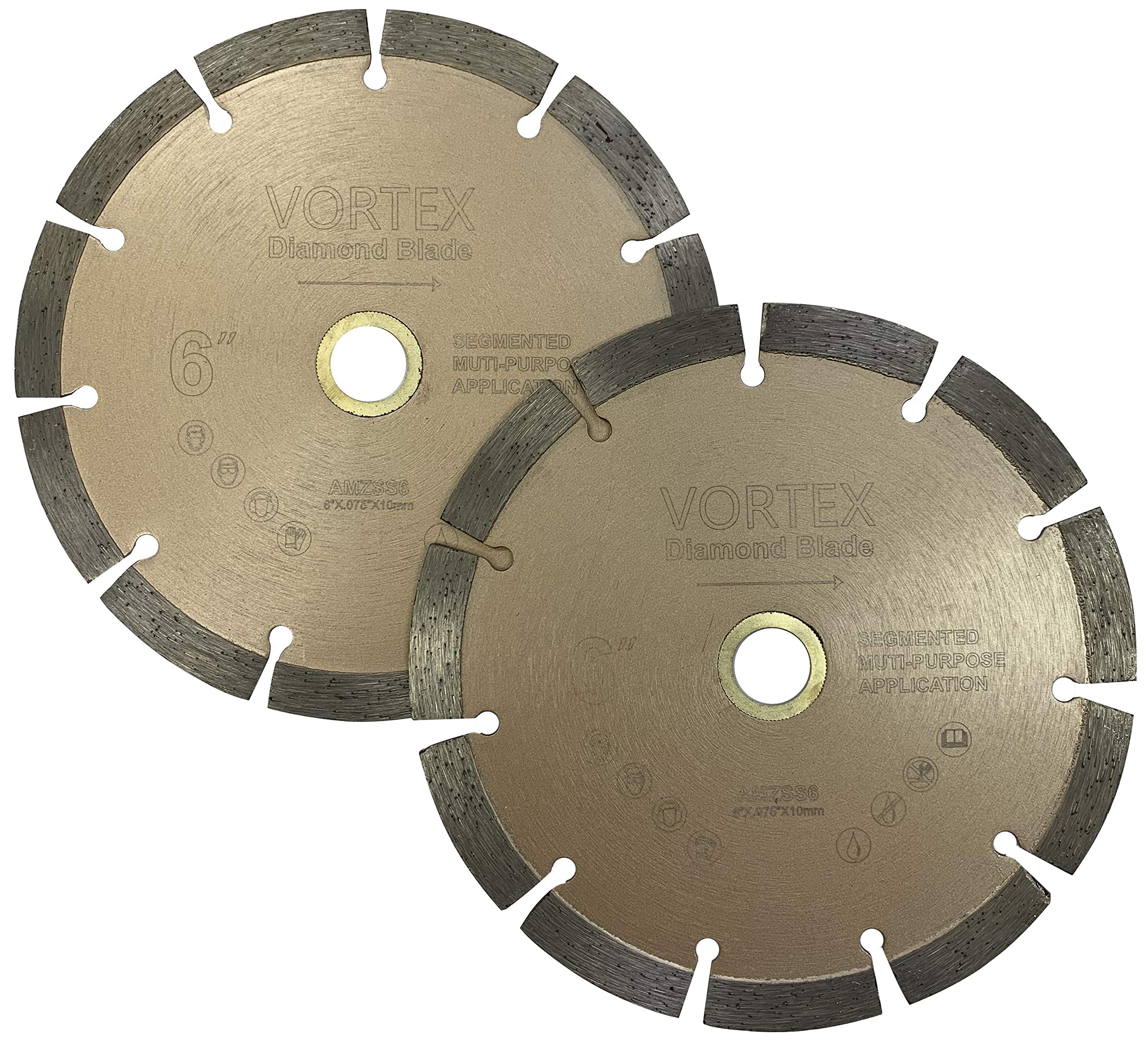 (2 Pack) VTXMax VSS 6 inch Dry or Wet Cutting General Purpose Power Saw Segmented Diamond Blades for Concrete Stone Brick Masonry (6" - 2 pcs)