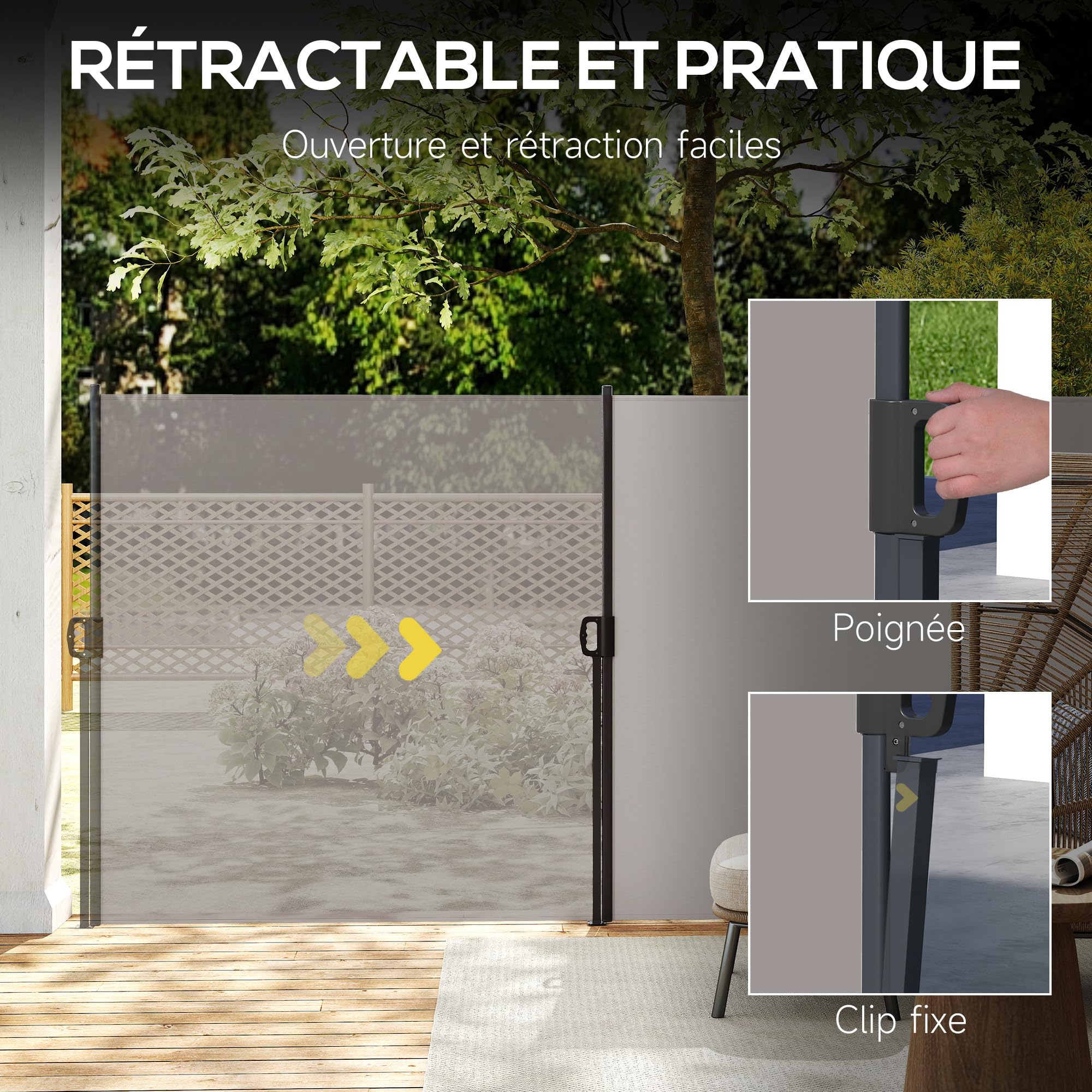 Outsunny Store Latéral Brise-Vue Paravent Rétractable 3L x 1,4H m Gris | Alu. Polyester, Anti-UV, Haute Densité 180 g/m²