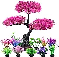 Ameliade Pink Cherry Blossom Tree Artificial Plastic Aquarium Plant - Safe Betta Goldfish Tank Decor, Soft Leaves for 5+ Gallon Tanks