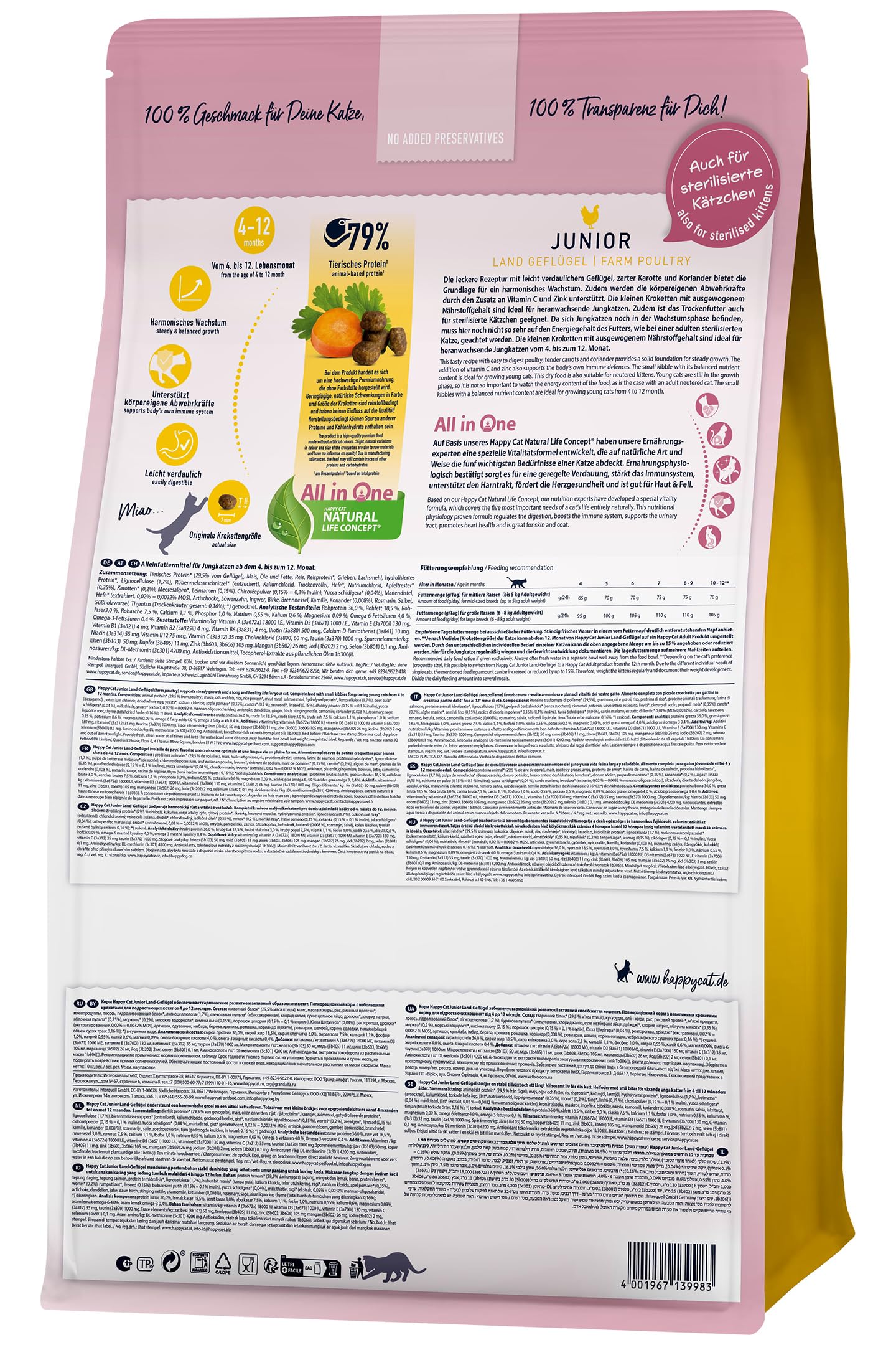 Happy Cat Junior Land Geflügel M - Trockenfutter für Junge Katzen ab dem 4. Monat - 10kg