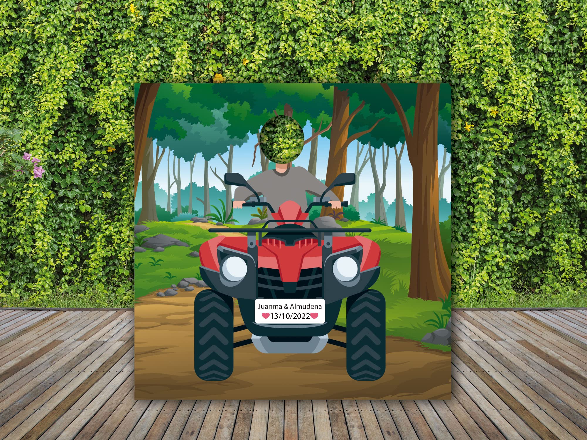 Oedim Photocall Quad Rojo Bosque Personalizado Boda, 140x140cm, Photocall Decorativo para Eventos o Celebraciones puntuales, Photocall Divertido