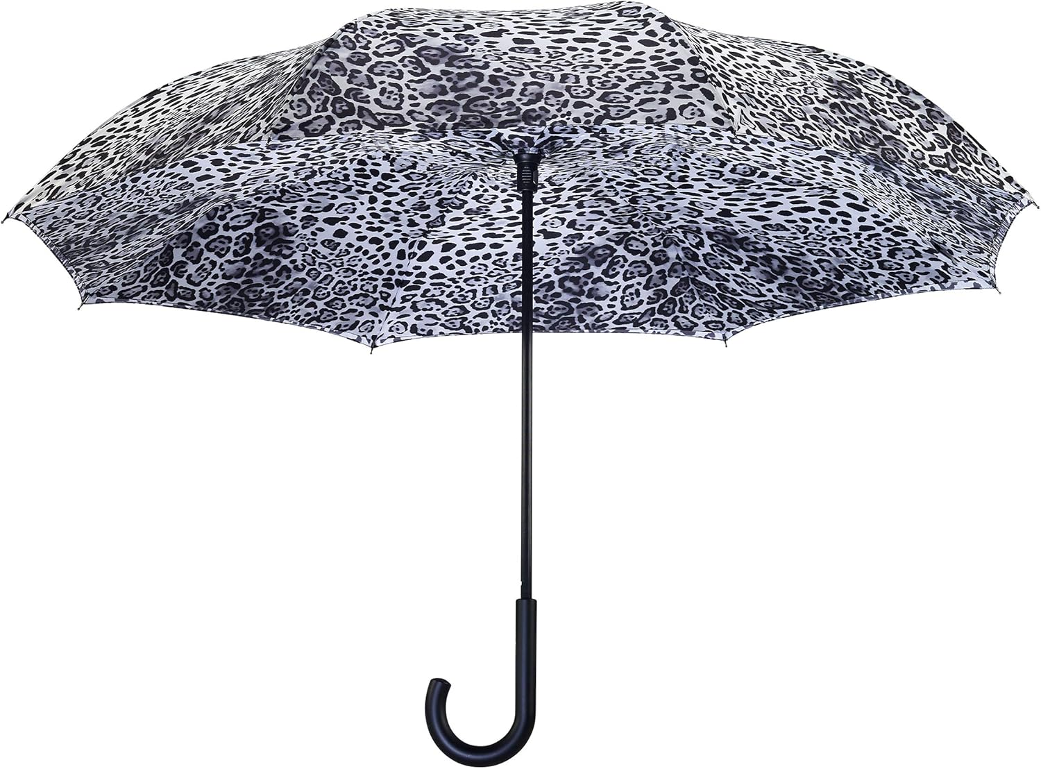 Galleria Reverse Close Stick Umbrella, Leopard Skin Blk/Wht