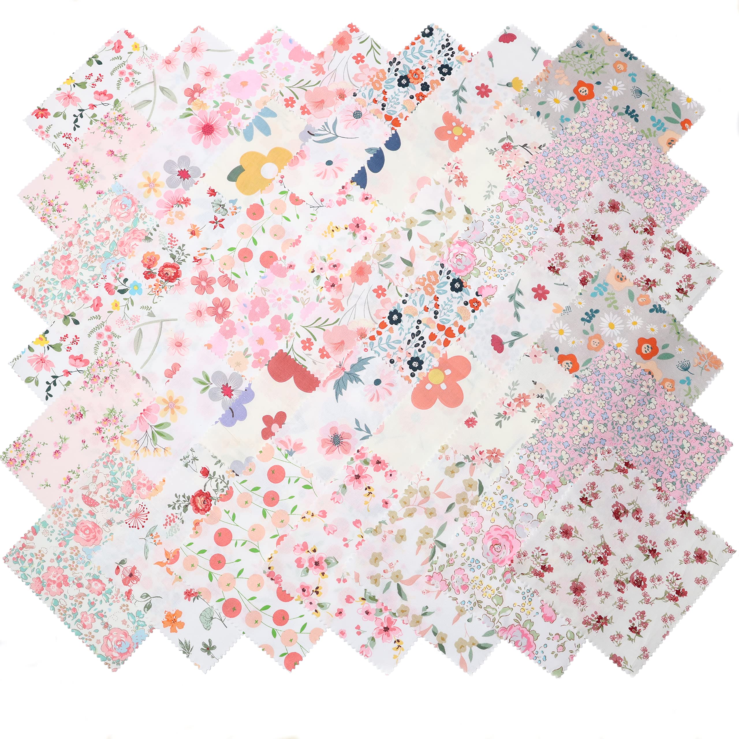 Floral Print Cotton Charm Pack, 5 inch Precuts Quilting Fabric Bundle, 5" Quilt Charm Squares