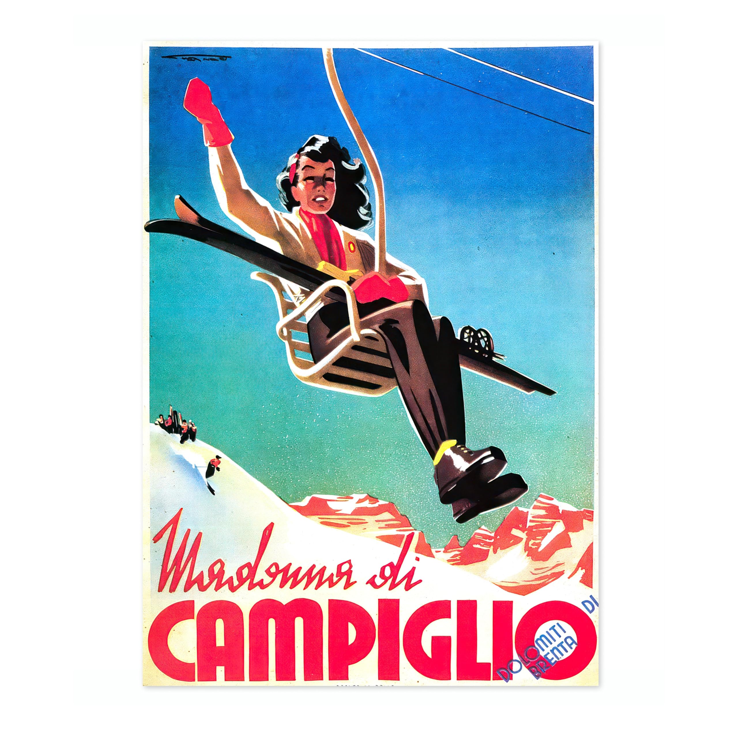Campiglio, Italy - Skiing Vintage Skiing Poster, Minimalist Wall Art, Mountain Travel Prints, Snow, Ski Trip Home Decor, A1 (Print Only) - 84.1x59.4cm