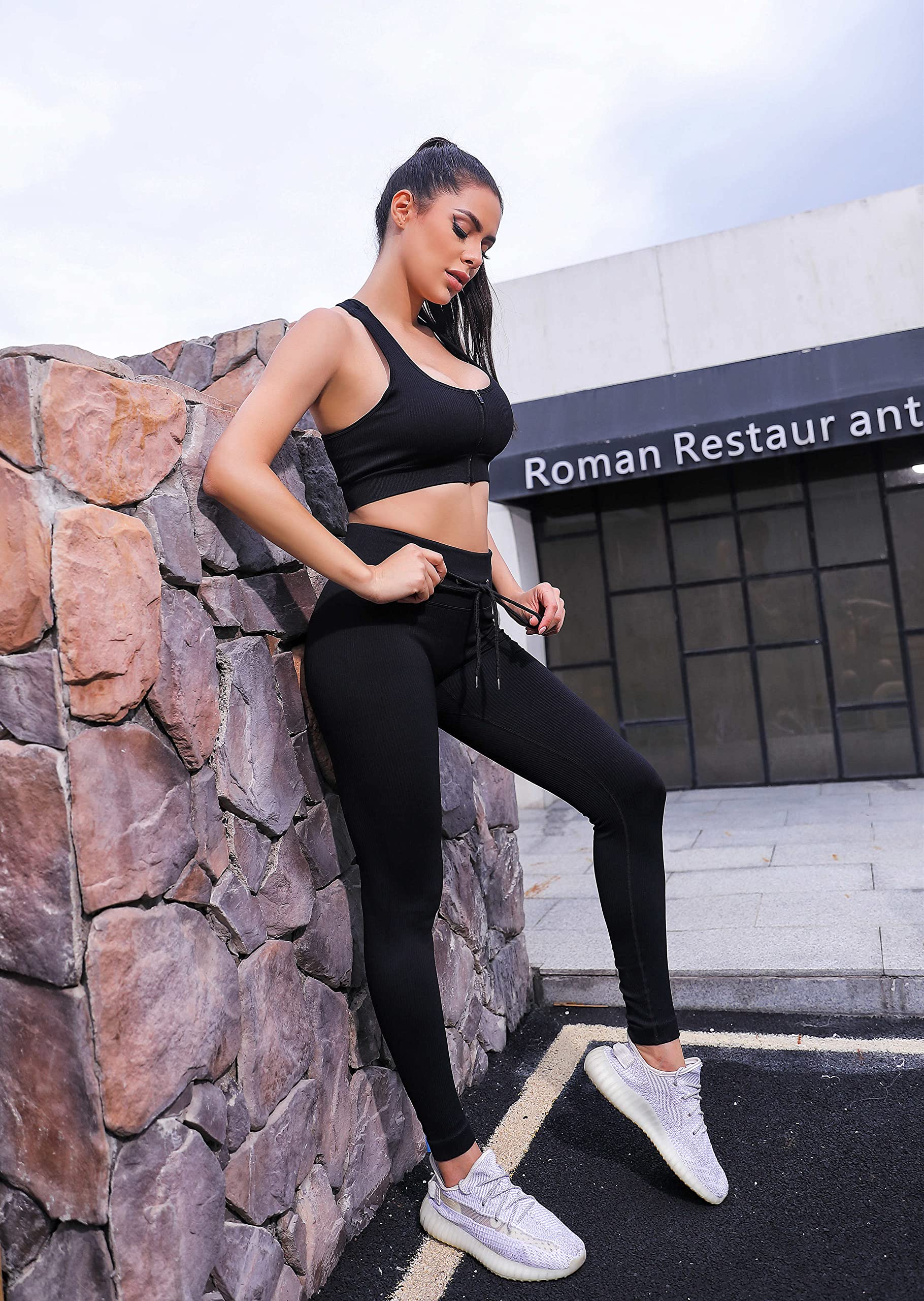 Damen Sportanzüge Sport Sets Sport Jogginganzug Sport Sets Yoga-Klage Leggings und Stretch Fitness-Set Reißverschluss Trainingsanzug Fitnessstudio, Laufen, Yoga
