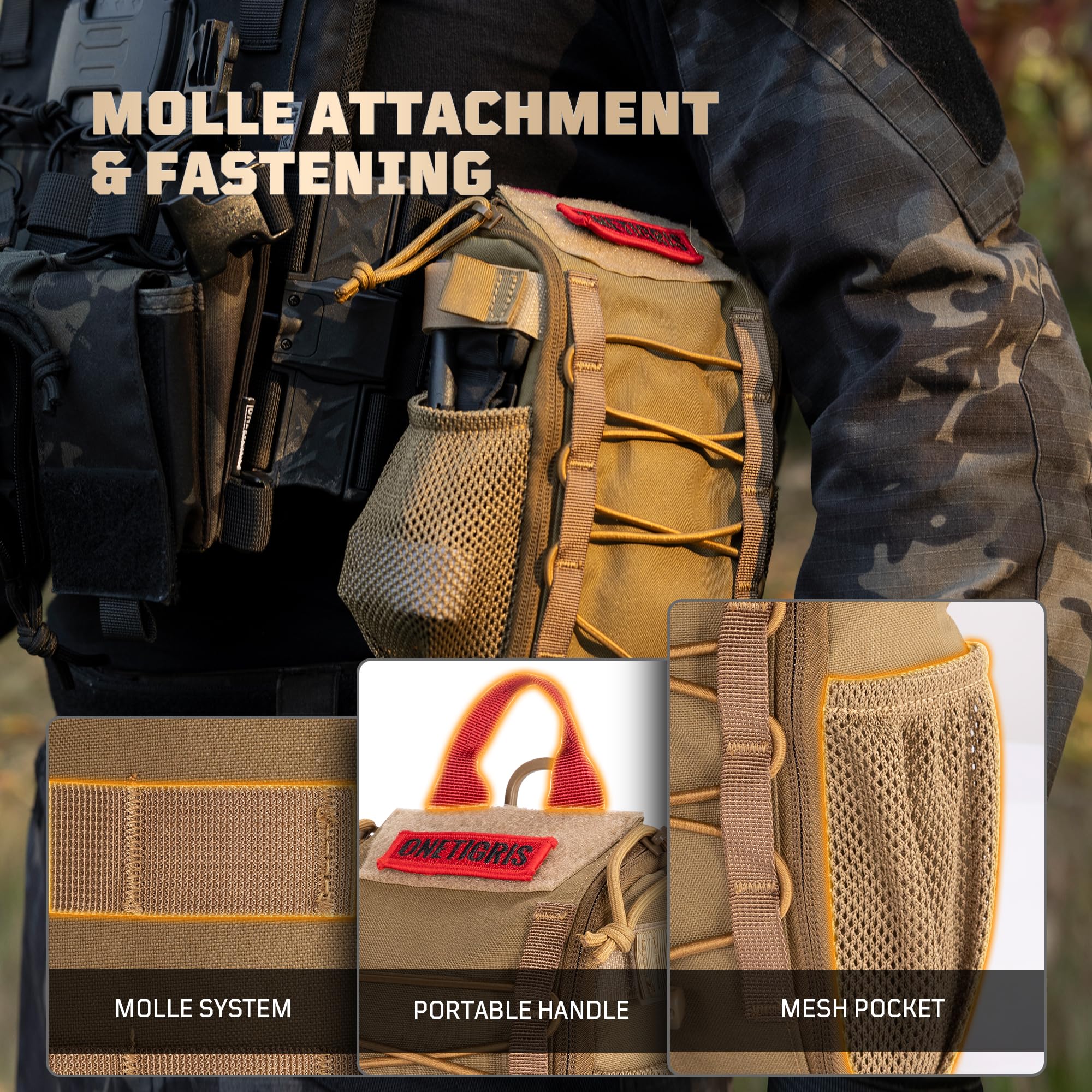 OneTigris Bolsa vacía IFAK de 8 x 5 Pulgadas, Bolsa de Trauma Molle con asa de Transporte y Anillo en D para Camping, Caza, Senderismo, Desierto, Coche, hogar, Oficina, Deportes