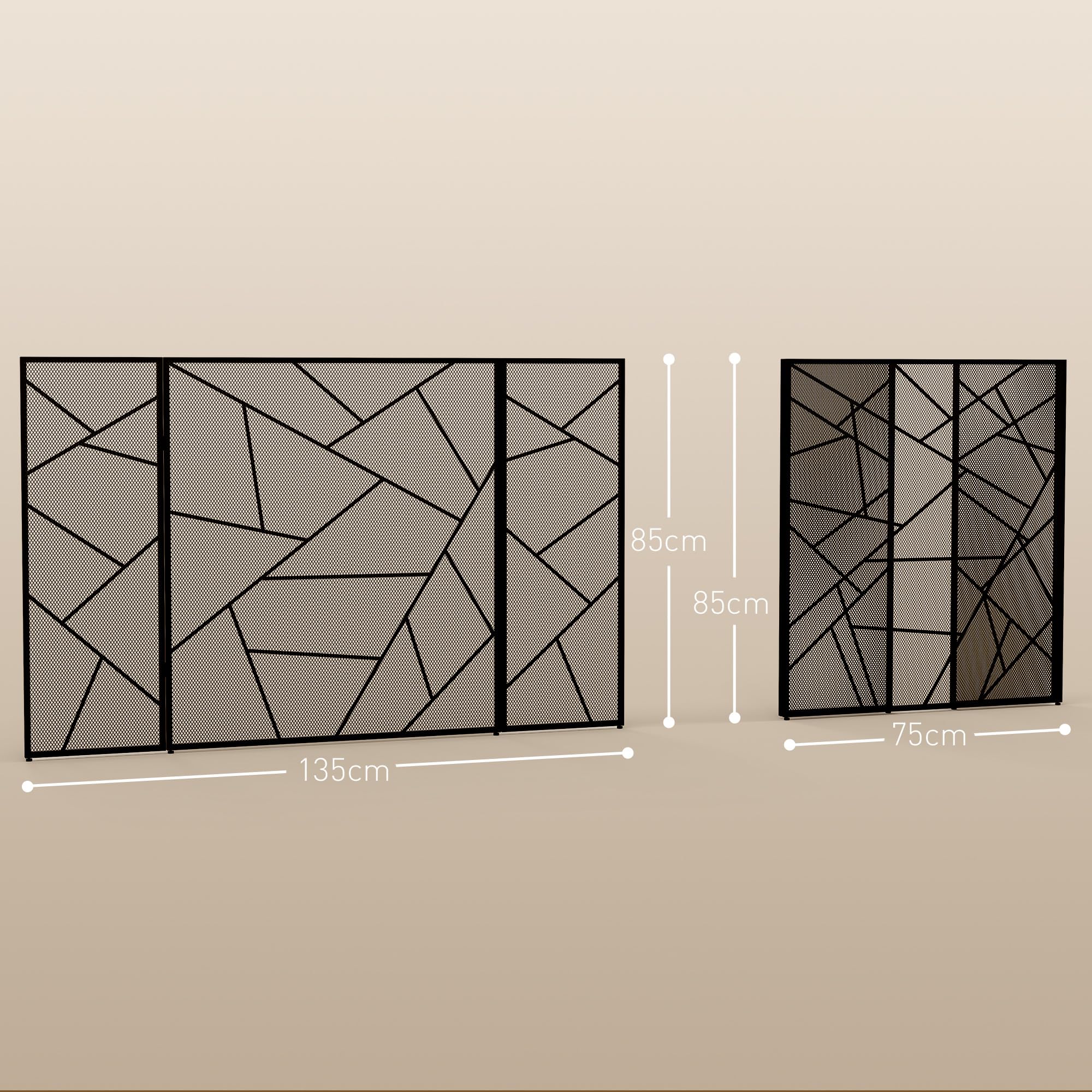 HOMCOM Pare feu cheminée Pliable 3 Panneaux, Pare-étincelles cheminée, Grille de Protection cheminée en Maille d'acier avec décor géométrique et Pieds antidérapants, 135l x 1,2P x 85H cm, Noir